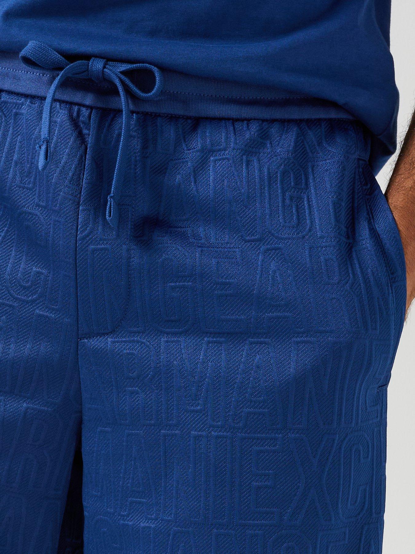 Image 4 of 6 of Armani Exchange All Over Tonal Logo Sweat Shorts - Bright Blue