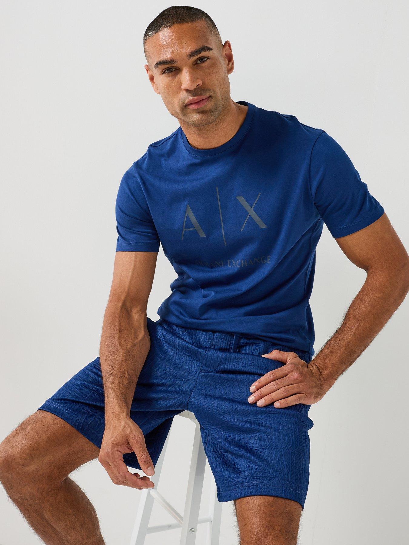 Image 5 of 6 of Armani Exchange All Over Tonal Logo Sweat Shorts - Bright Blue