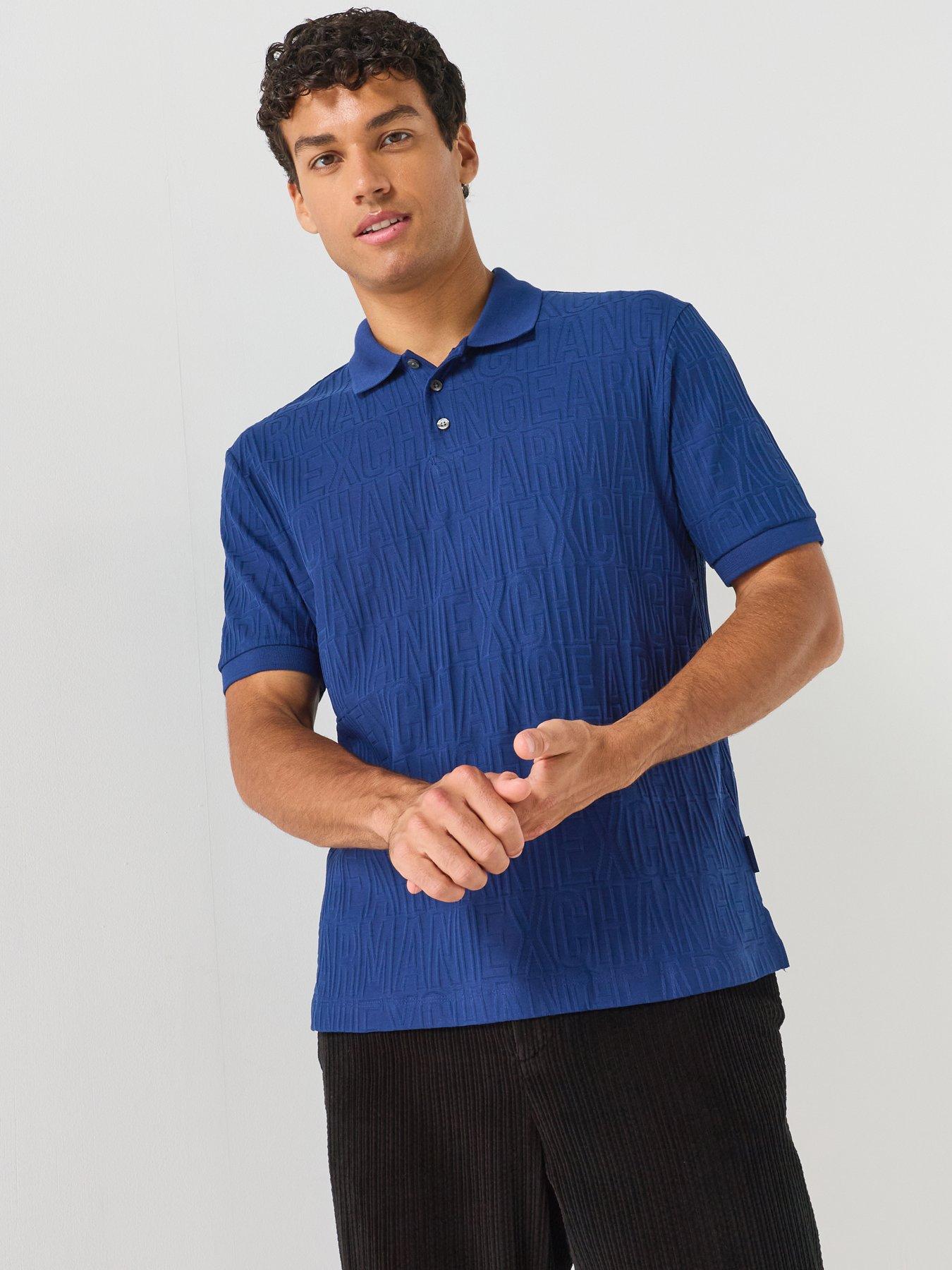 Image 1 of 5 of Armani Exchange All Over Tonal Logo Polo Shirt - Bright Blue