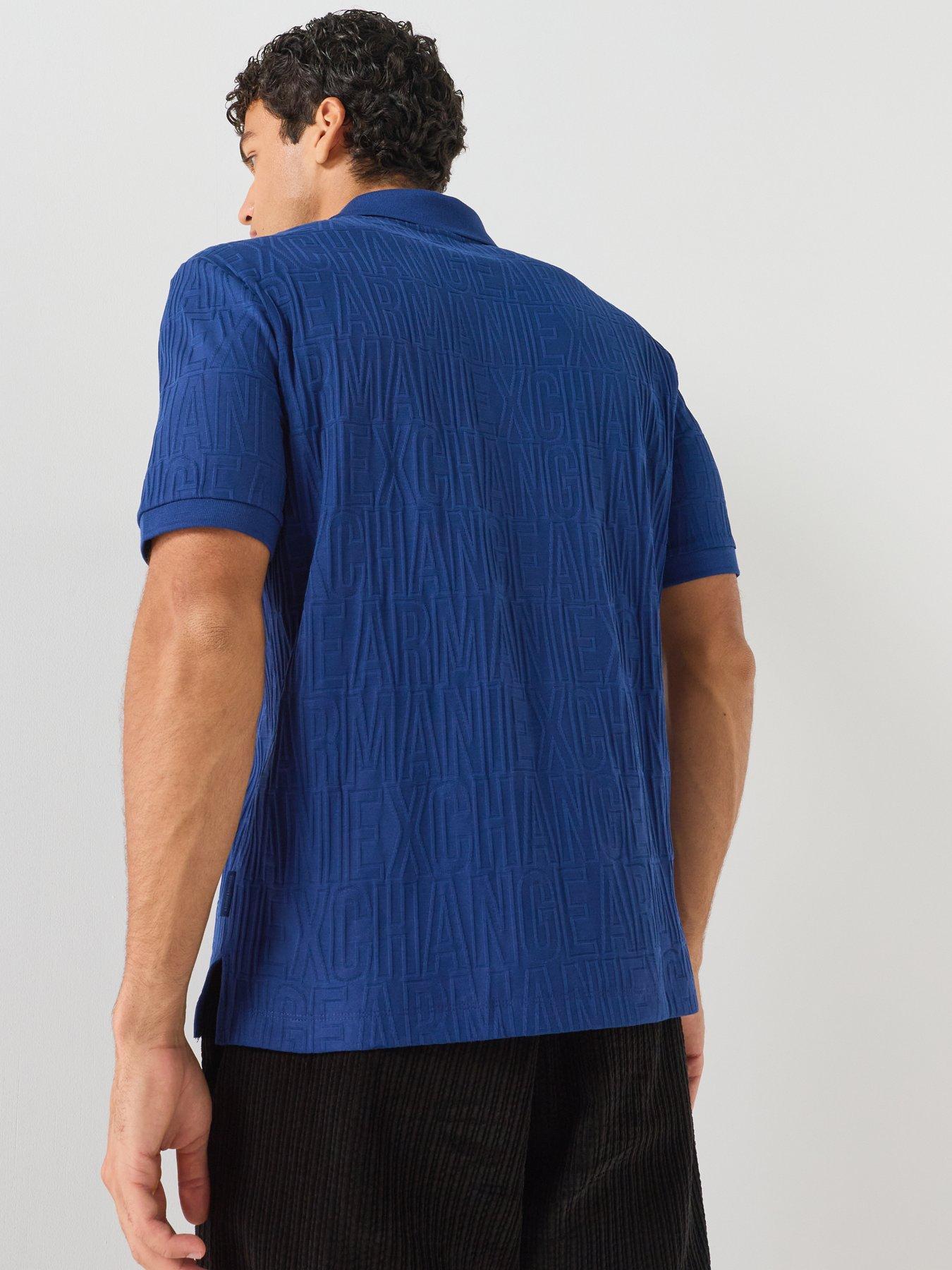 Image 2 of 5 of Armani Exchange All Over Tonal Logo Polo Shirt - Bright Blue