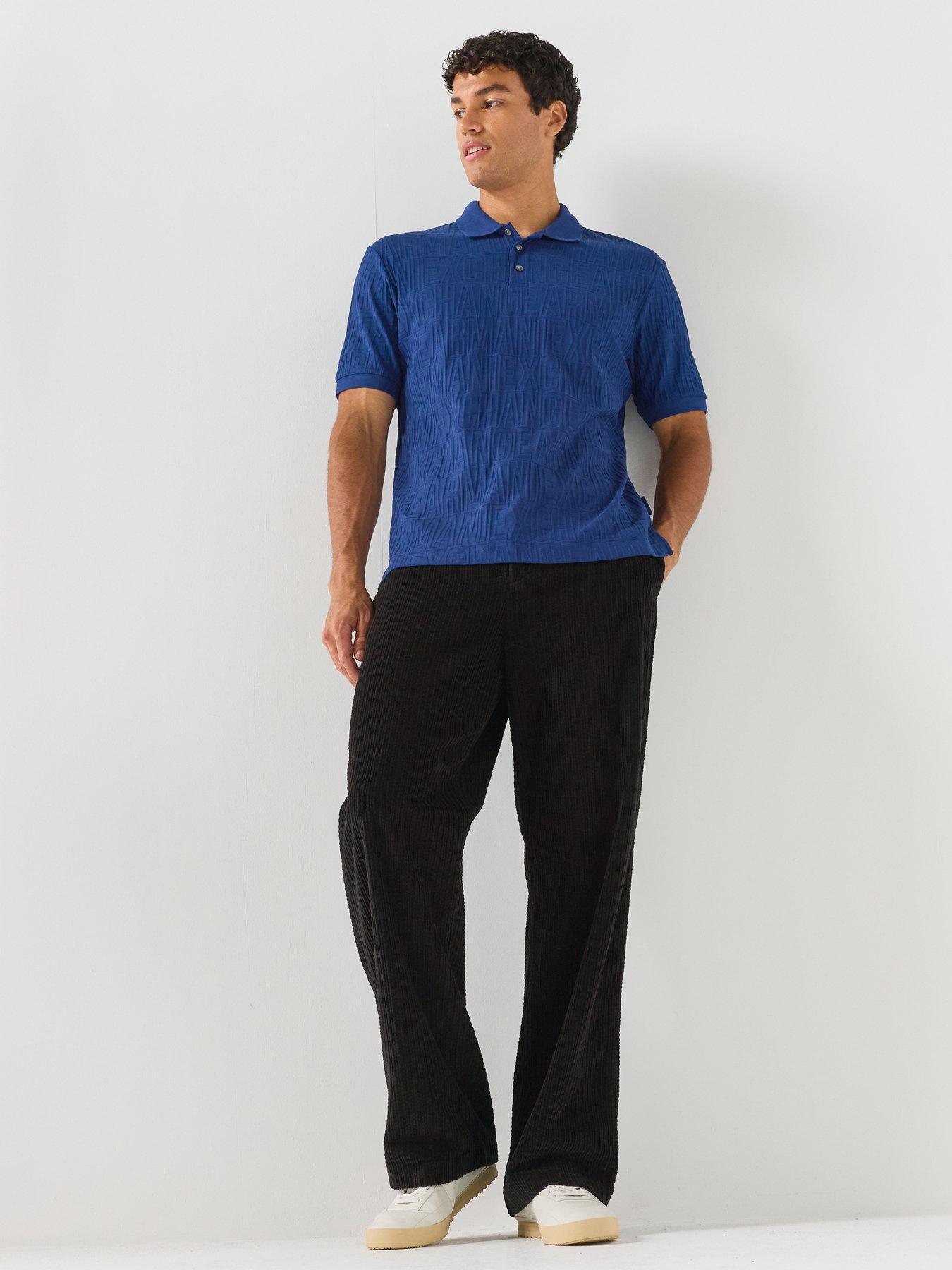Image 3 of 5 of Armani Exchange All Over Tonal Logo Polo Shirt - Bright Blue