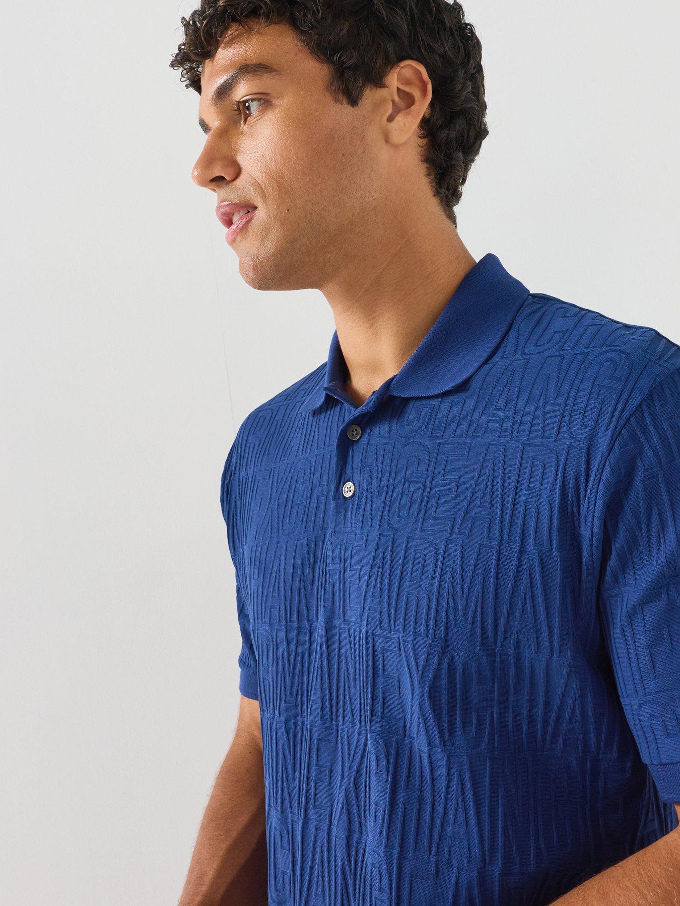 Image 5 of 5 of Armani Exchange All Over Tonal Logo Polo Shirt - Bright Blue
