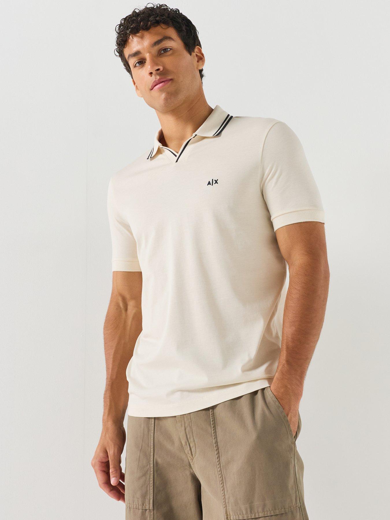 Image 1 of 1 of Armani Exchange Open Collar Polo Shirt - Off White