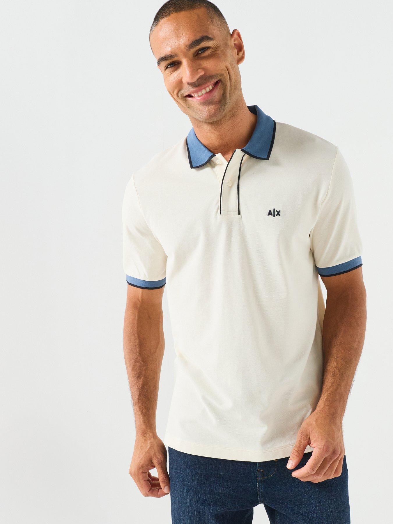 Armani Exchange Regular Fit Polo Shirt in Cotton Pique, Off White, Size 2Xl, Men