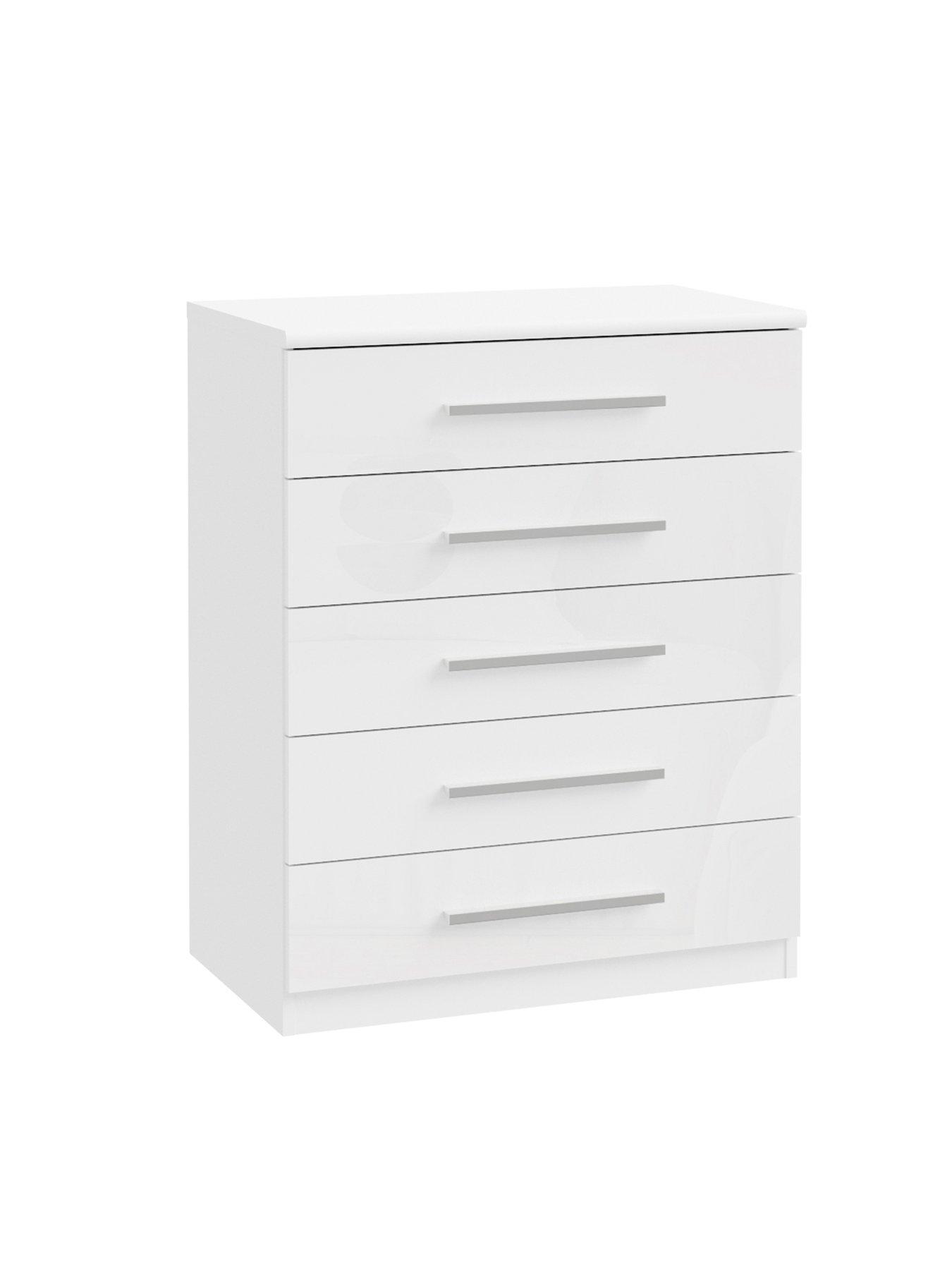 Image 4 of 6 of The Very Collection Prague 4 Piece Package - 4 Door Mirrored Wardrobe, 5 Drawer Chest and Pair of 3 Drawer Bedside Chests - White Gloss - FSC&reg; Certified