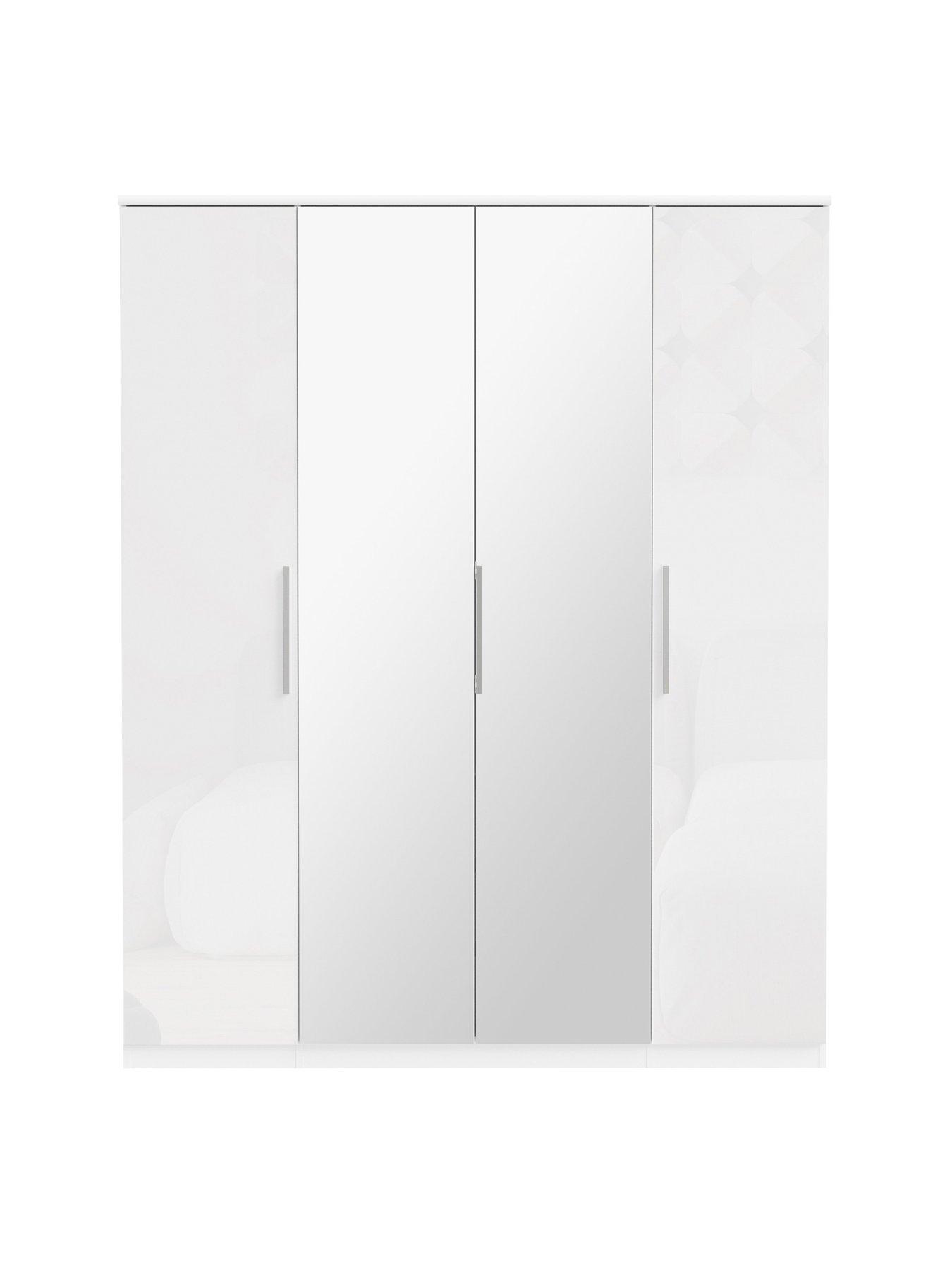 Image 5 of 6 of The Very Collection Prague 4 Piece Package - 4 Door Mirrored Wardrobe, 5 Drawer Chest and Pair of 3 Drawer Bedside Chests - White Gloss - FSC&reg; Certified