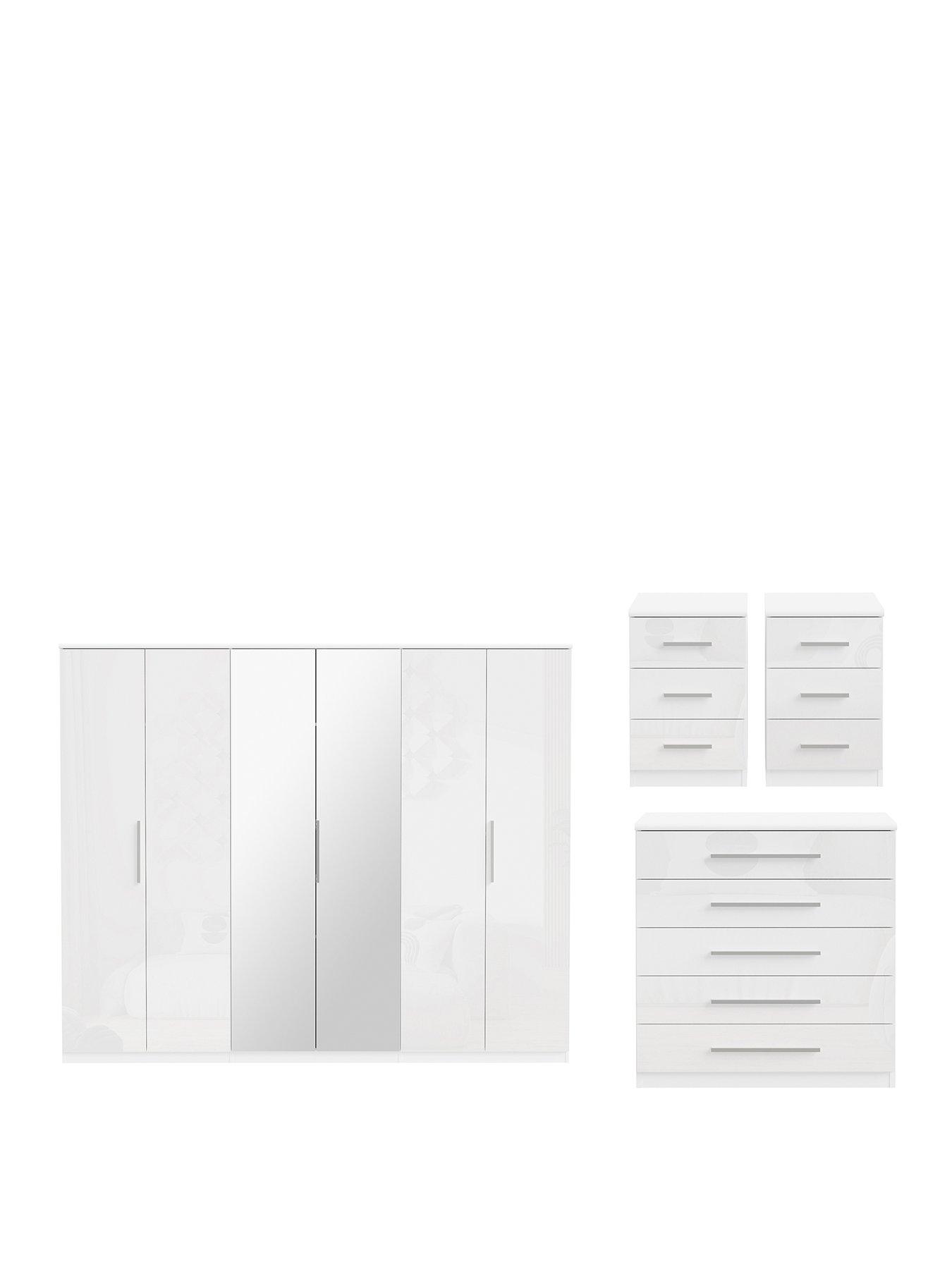 Image 2 of 6 of The Very Collection Prague Gloss Package&nbsp;- 6 Door Wardrobe,&nbsp;5 Drawer Chest and Pair of 3 Drawer Bedside Chests&nbsp;- White - FSC&reg; Certified