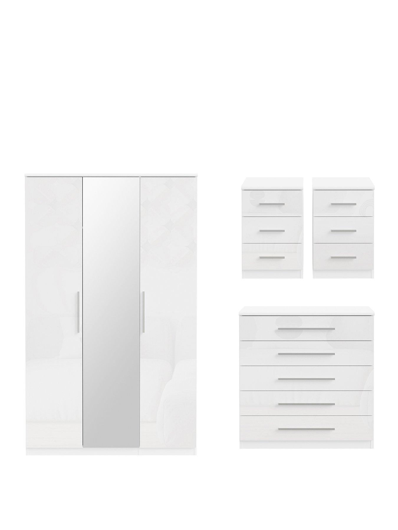 Image 2 of 6 of The Very Collection Prague 4 Piece&nbsp;Package&nbsp;- 3 Door Mirrored Wardrobe, 5 Drawer Chest and Pair of 3 Drawer Bedside Chests&nbsp;- White Gloss - FSC&reg; Certified