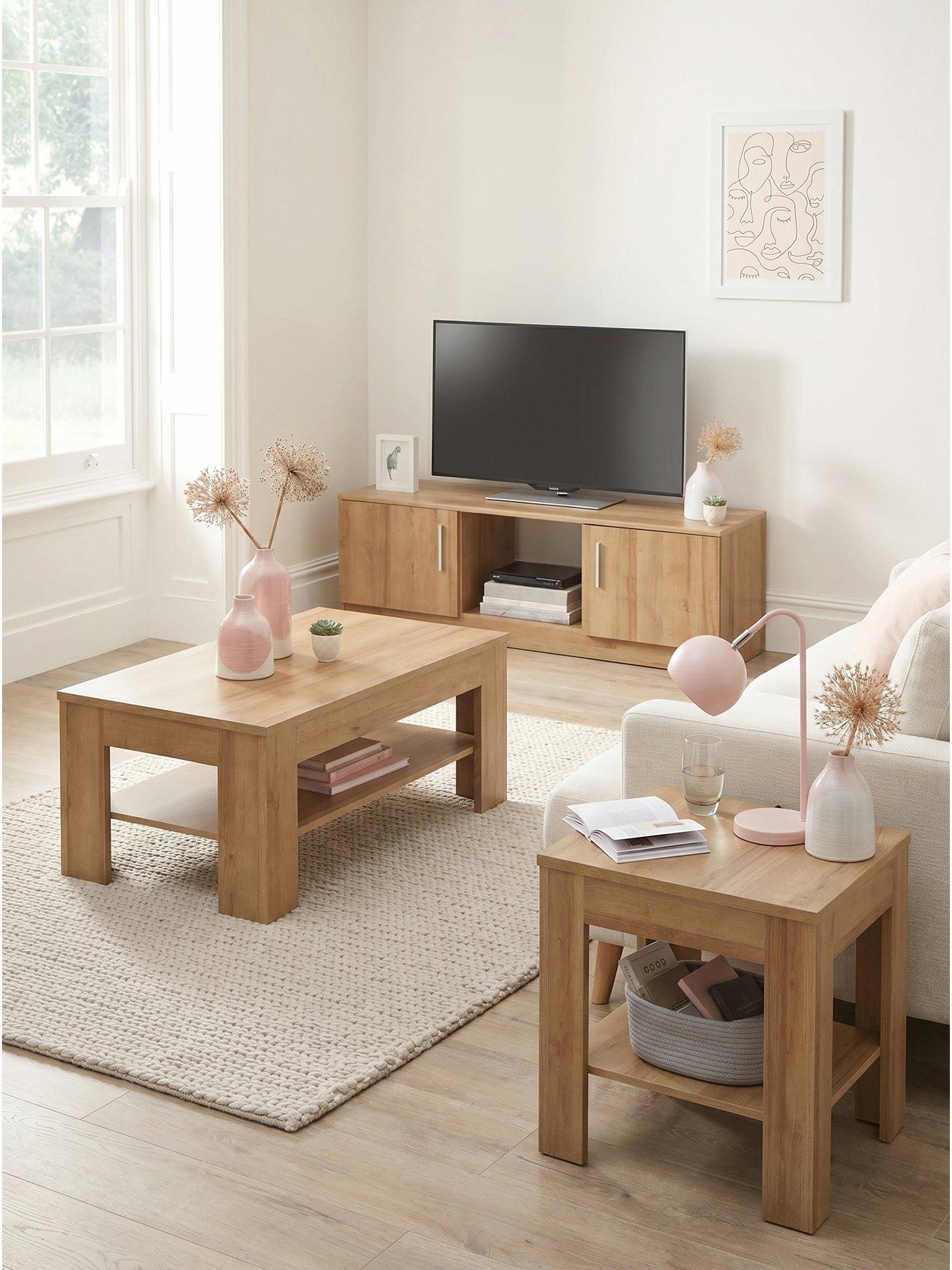 The Very Collection Panama 3 Piece Package - Side Table, Coffee Table and TV Unit - Dark Oak