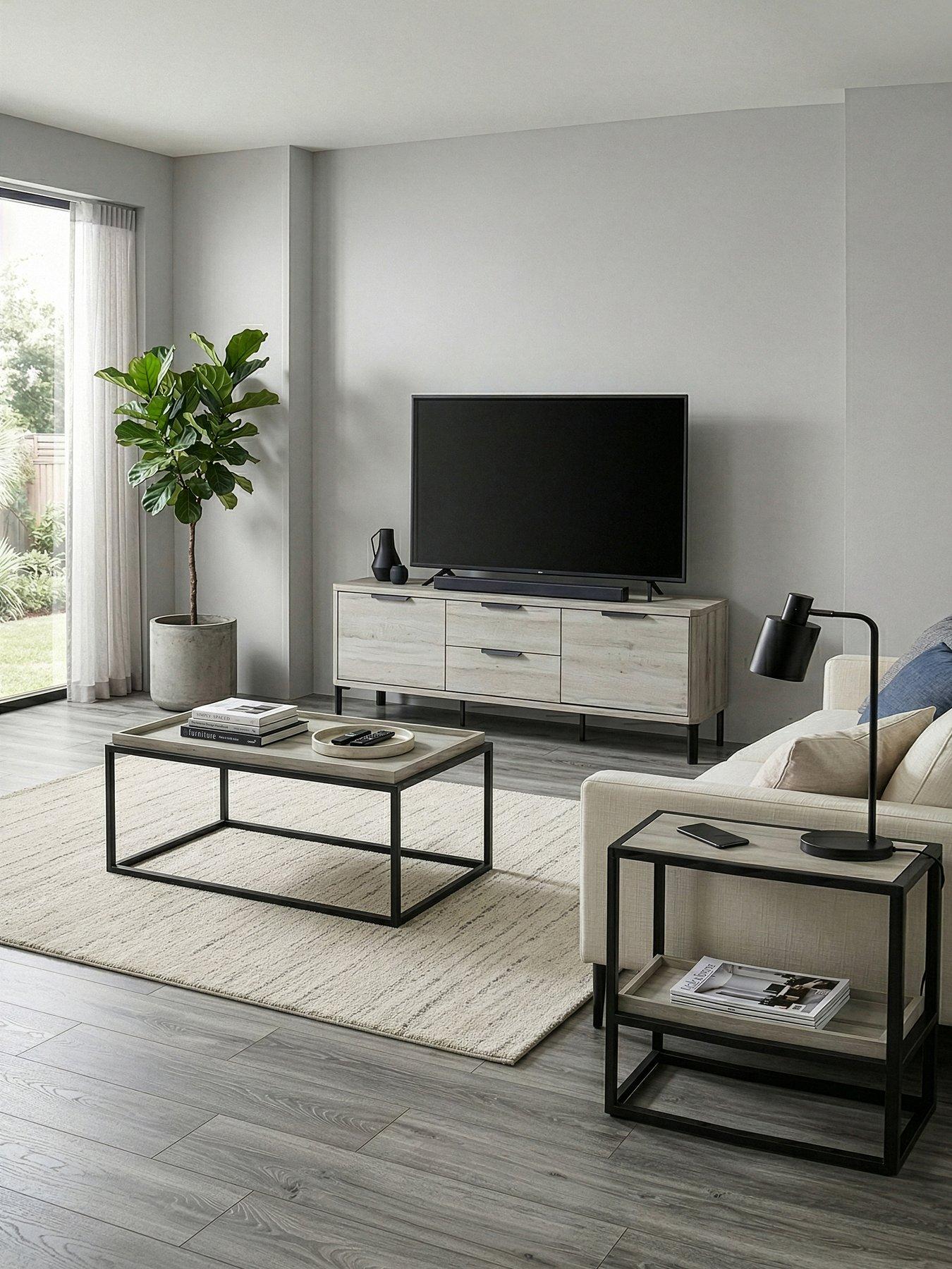 The Very Collection Harlem 3 Piece Package - End Table, Coffee Table and TV Unit - Grey Oak - FSC® Certified