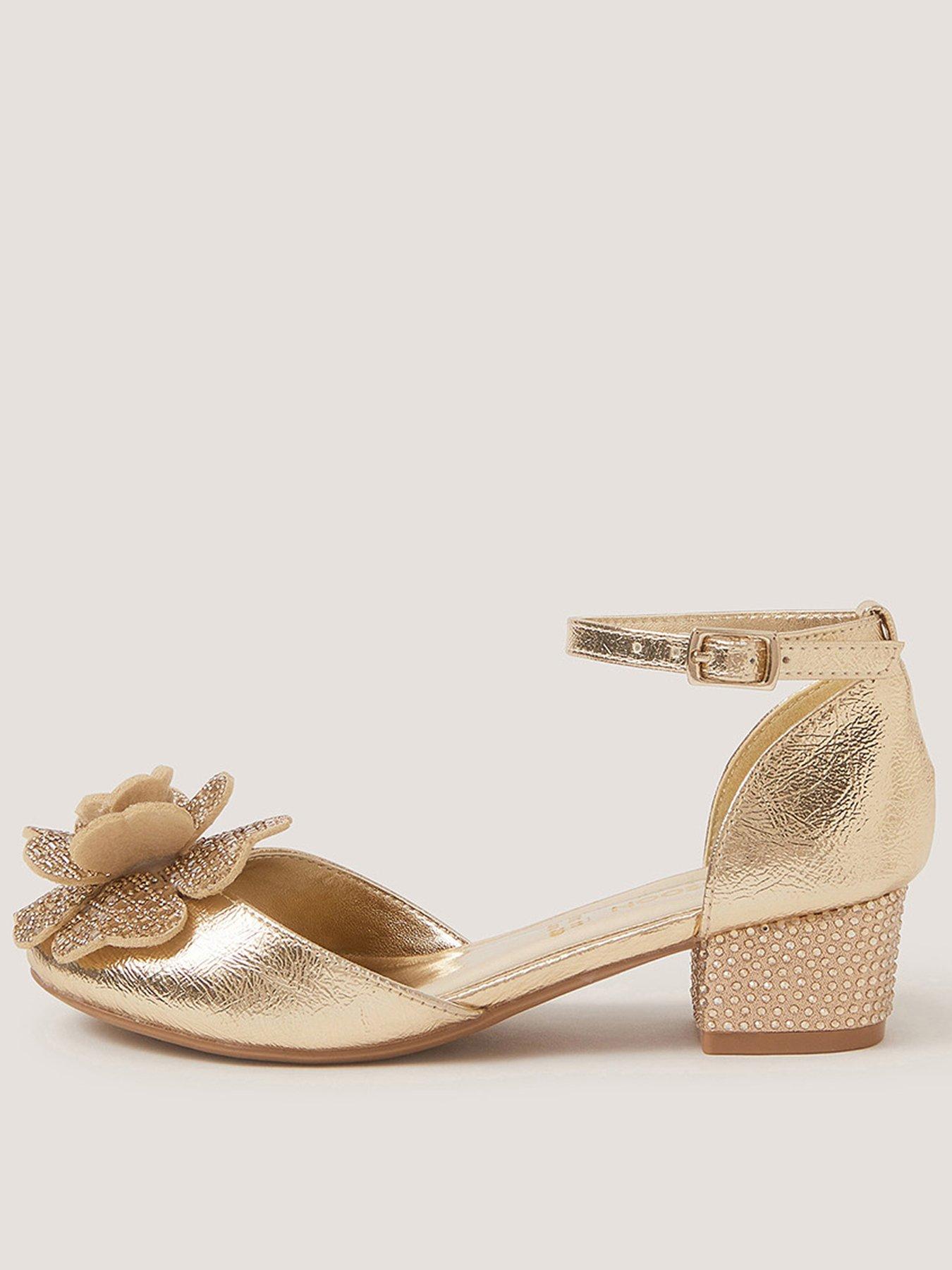 Monsoon Girls Dazzle Flower 2 Part Heel Shoes - Gold
