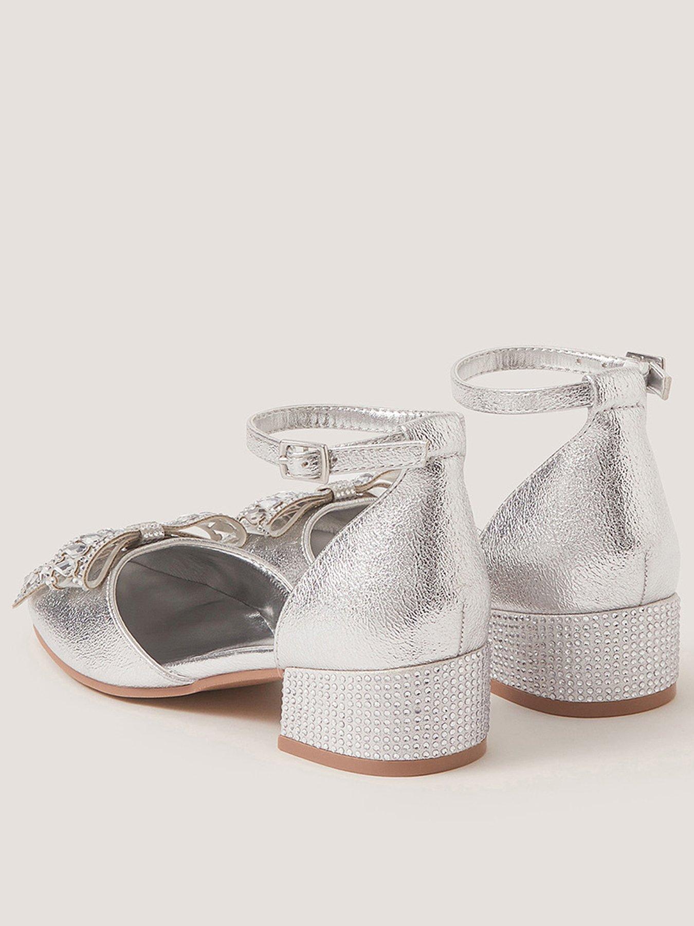 Image 3 of 3 of Monsoon Girls Diamante Bow 2 Part Heel Shoes - Silver
