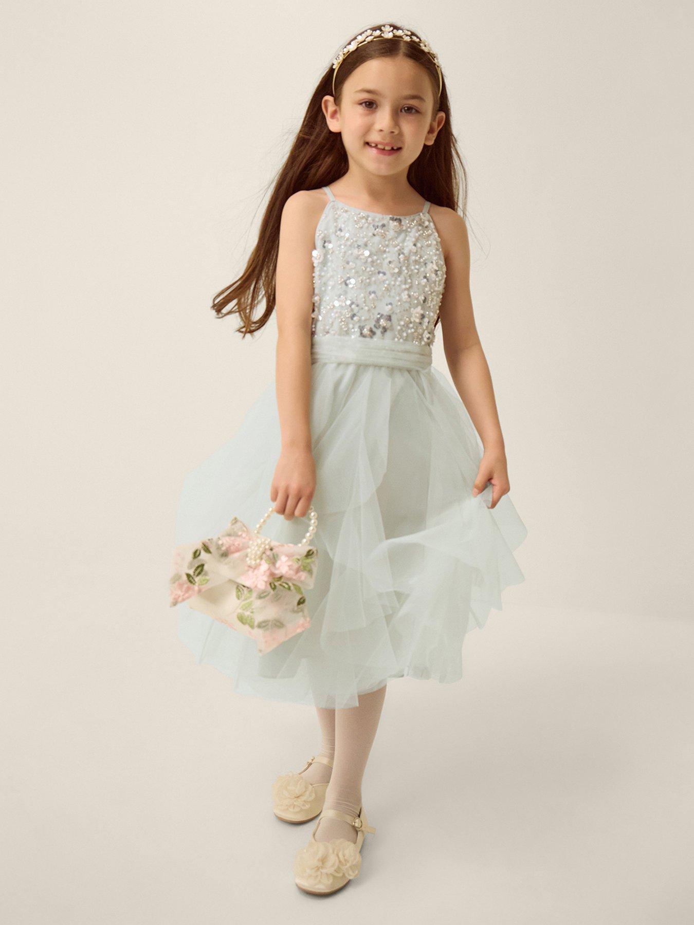 Monsoon Girls Strappy Gracie Waterfall Dress - Sage - Light Green