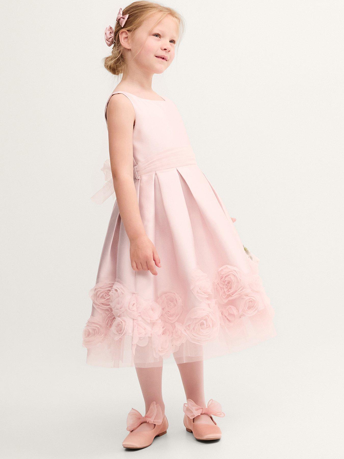 Monsoon Girls Duchess 3D Roses Dress - Dusky Pink