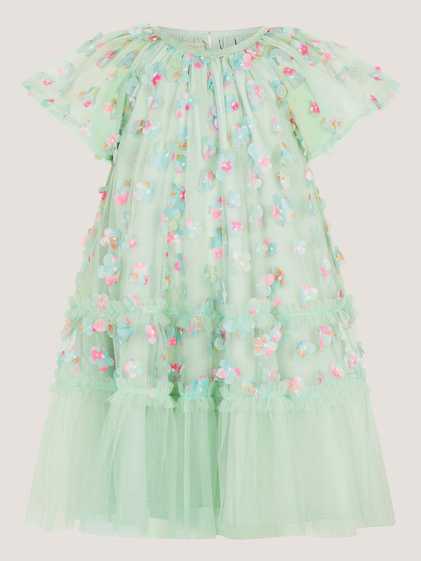 Image 2 of 4 of Monsoon Girls Kala 3D Print Swing Dress - Light Green