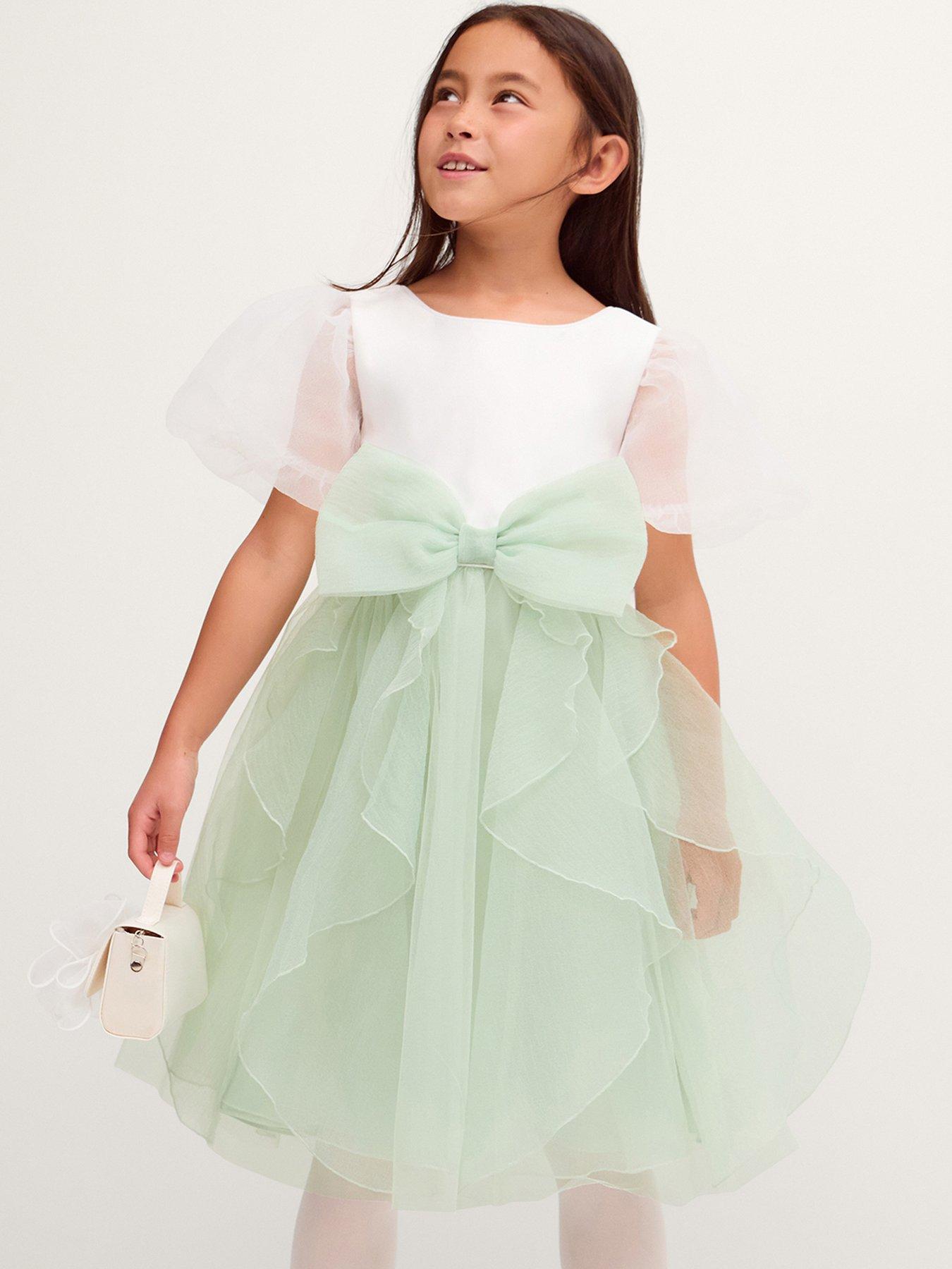 Monsoon Girls Raphela Bow Cancan Dress - Light Green