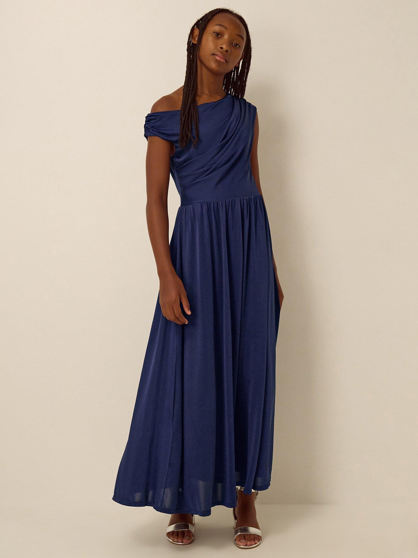 Image 1 of 4 of Monsoon Avery Cowl Neck Prom Dress - Navy