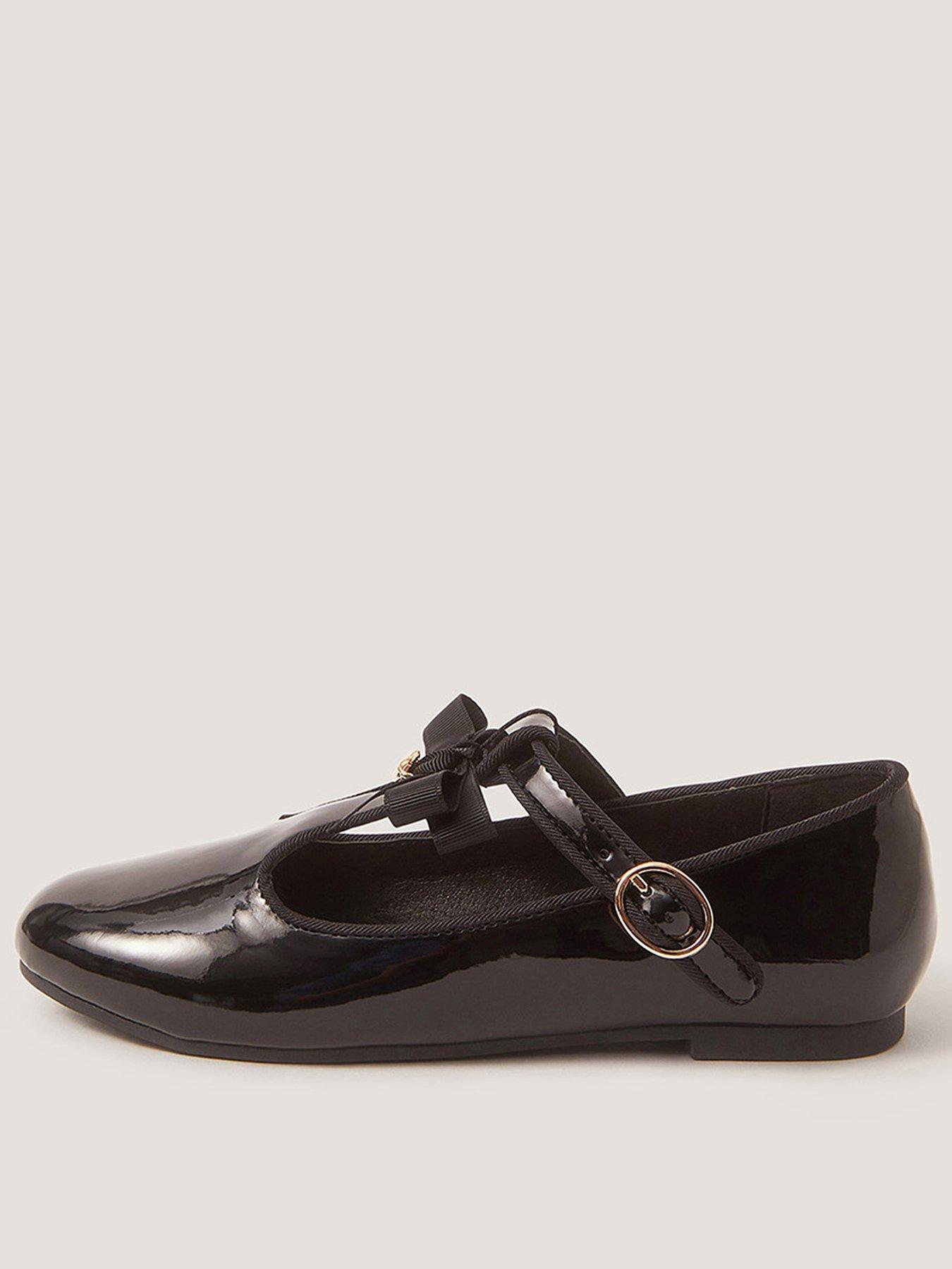 Monsoon Girls Patent T-Bar Bow Ballerina Shoes - Black
