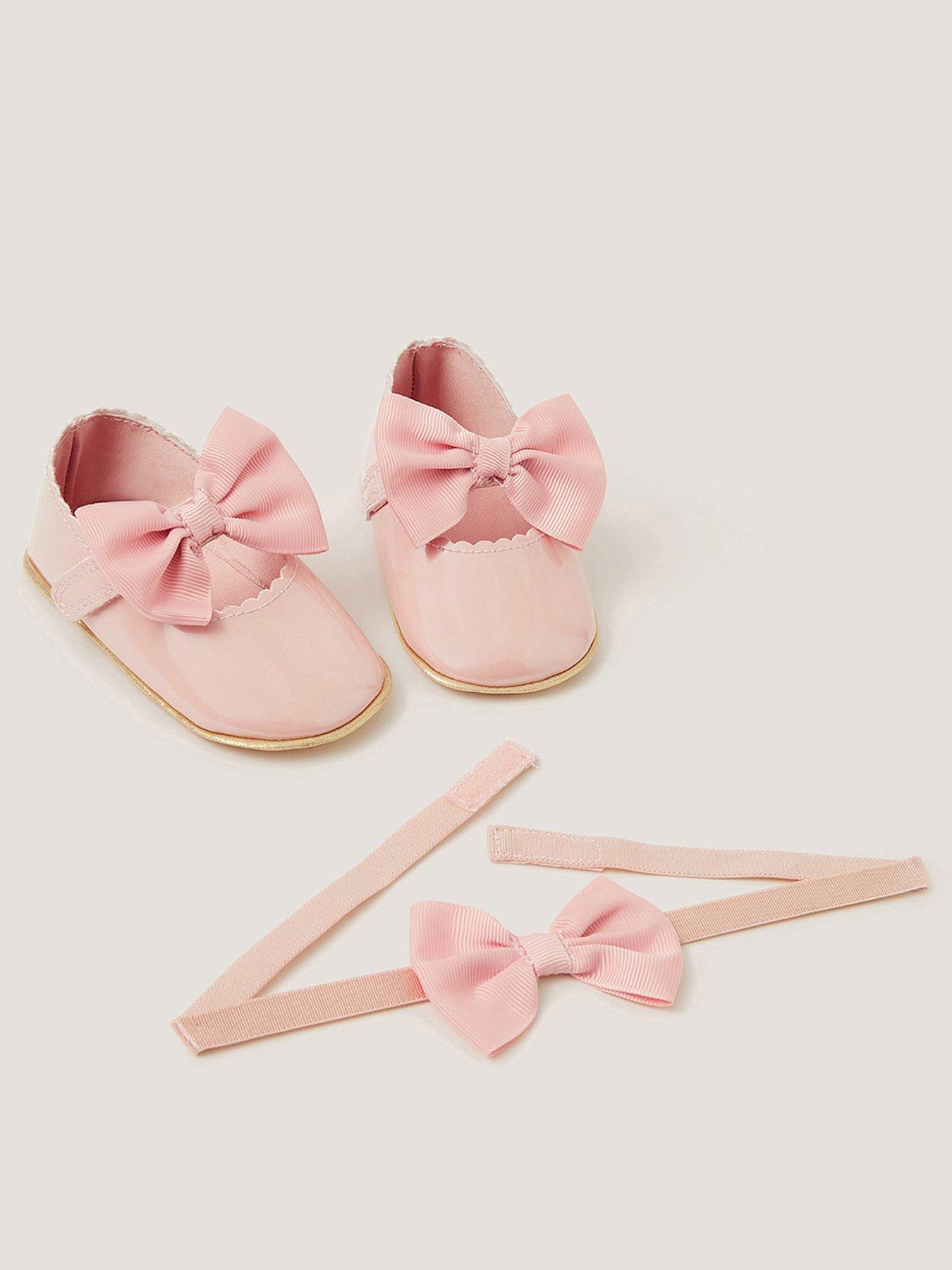 Image 1 of 3 of Monsoon Baby Girls Patent Bow Booties - Pink