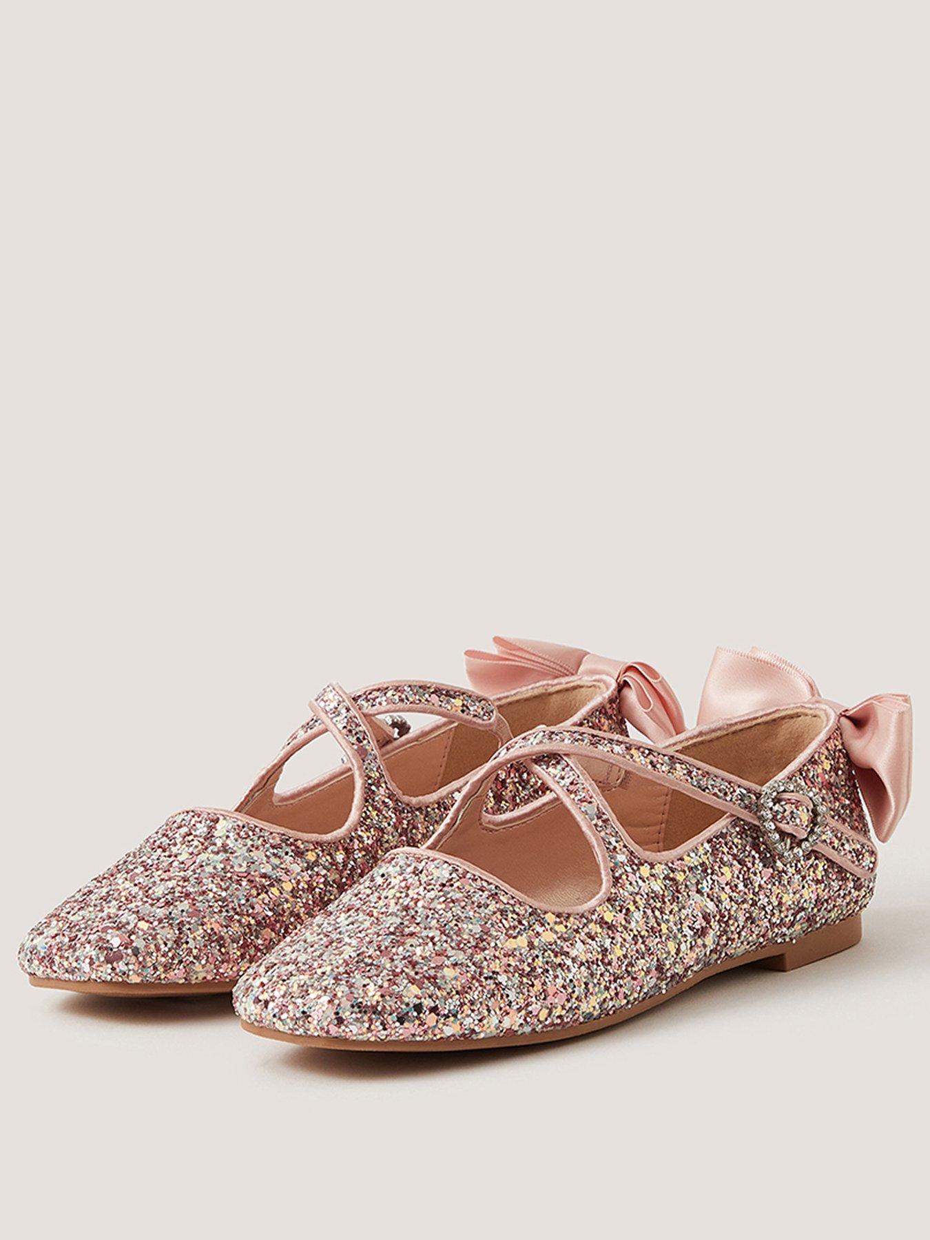Image 2 of 3 of Monsoon Girls Criss Cross Glitter Ballerina Shoes - Pink