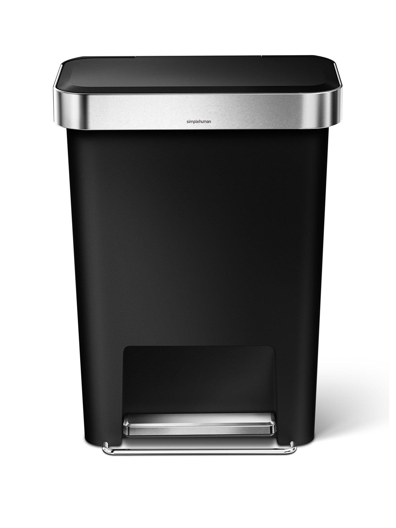 Simplehuman 45L Plastic Rectangular Pedal Bin With Liner Pocket, Black