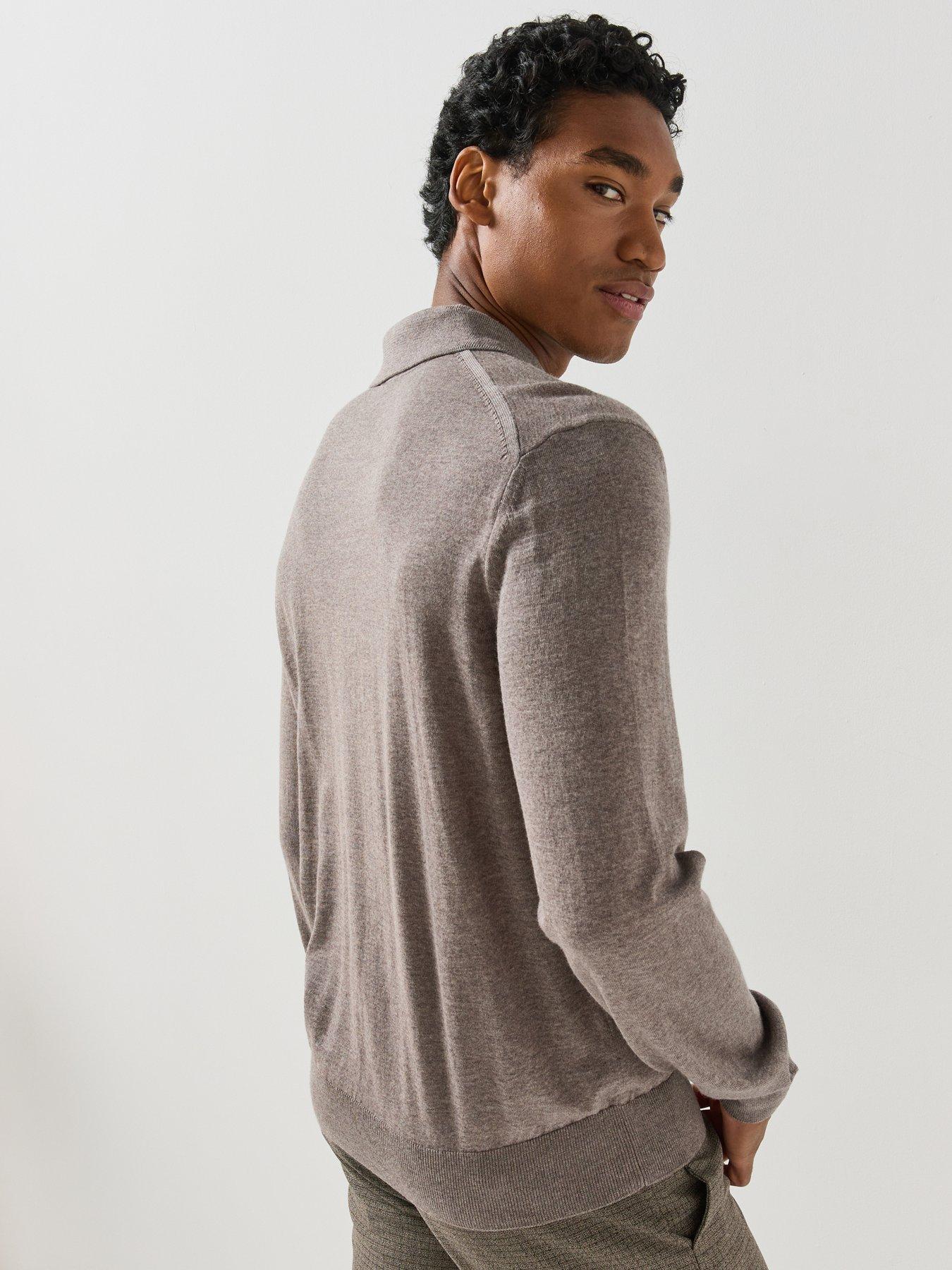 Image 2 of 6 of BOSS Mens Knitted Long Sleeve Polo Shirt - Brown