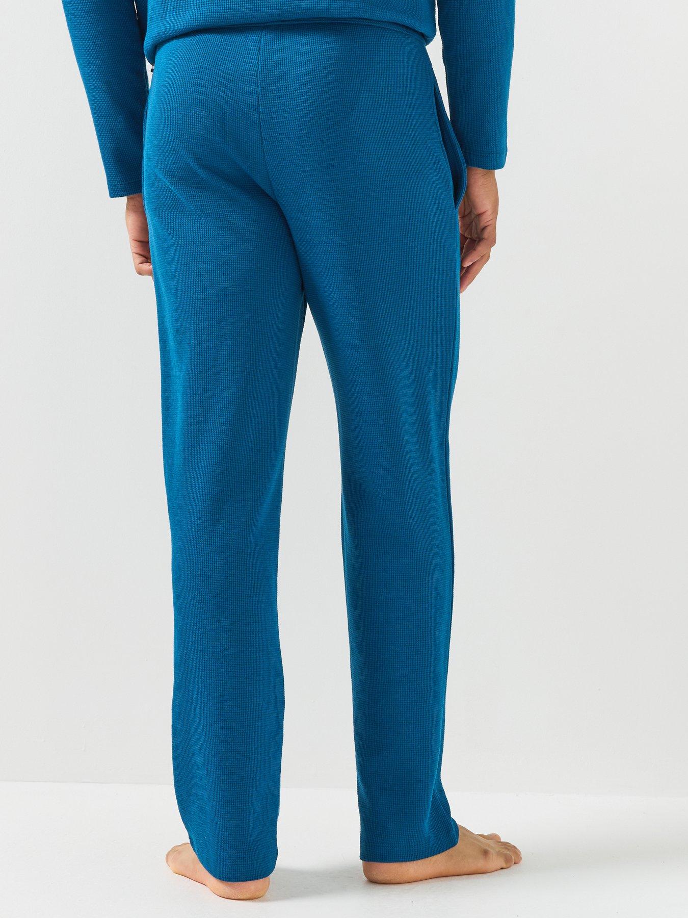 Image 2 of 5 of BOSS Waffle Cuffed Loungewear Open Hem Pants - Blue
