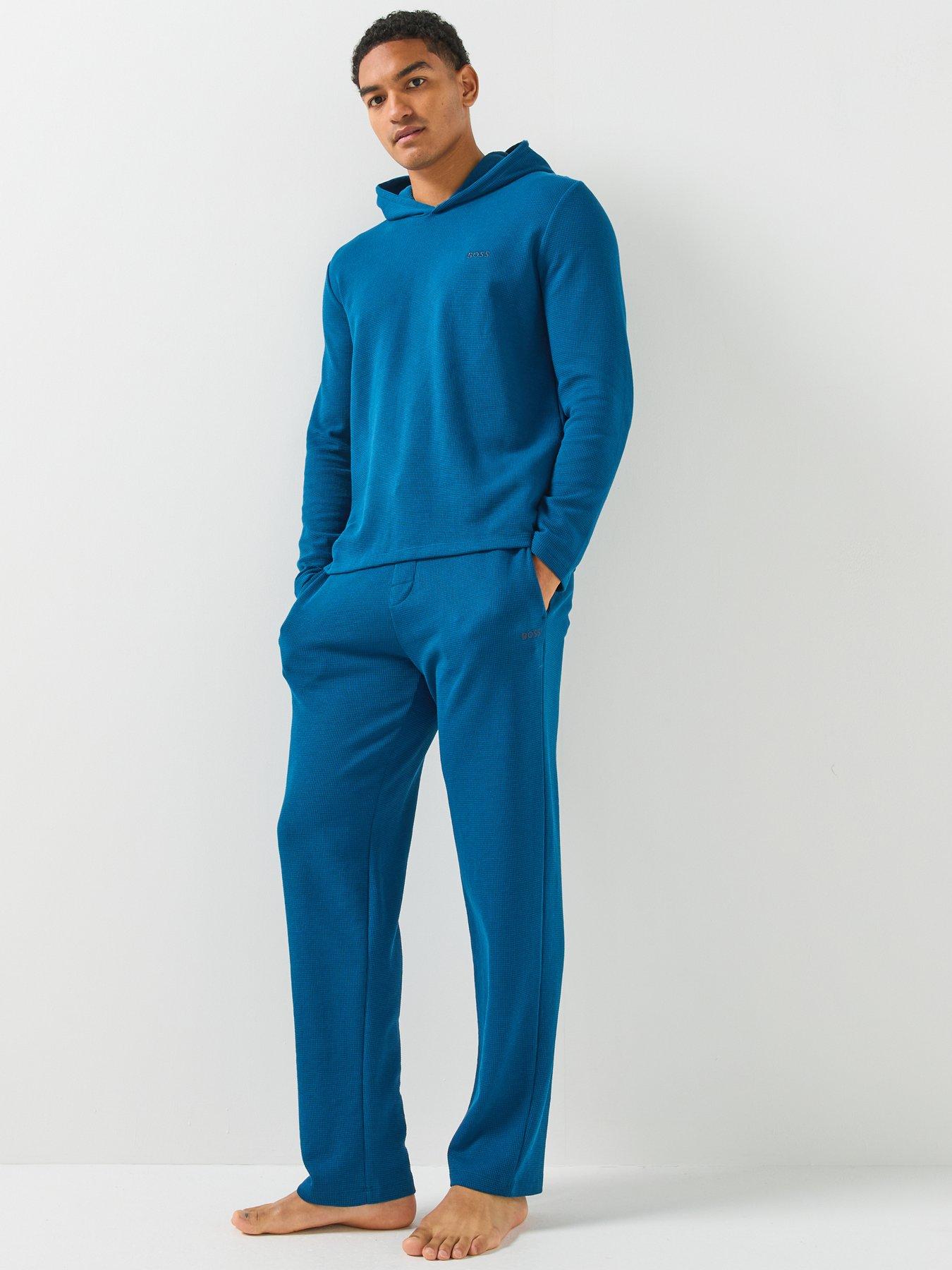 Image 3 of 5 of BOSS Waffle Cuffed Loungewear Open Hem Pants - Blue