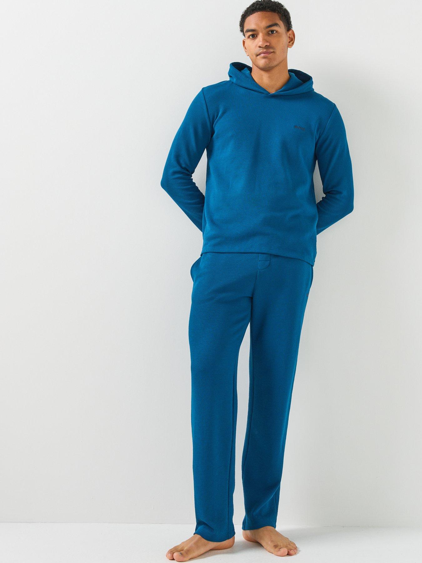Image 4 of 5 of BOSS Waffle Cuffed Loungewear Open Hem Pants - Blue