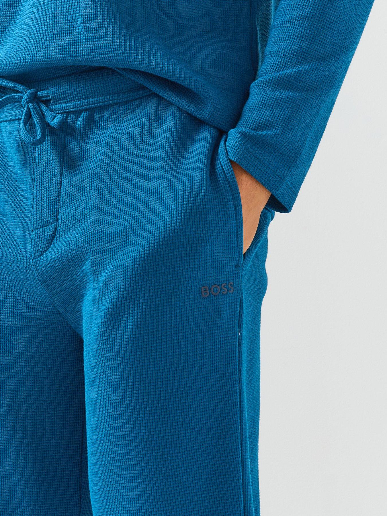 Image 5 of 5 of BOSS Waffle Cuffed Loungewear Open Hem Pants - Blue