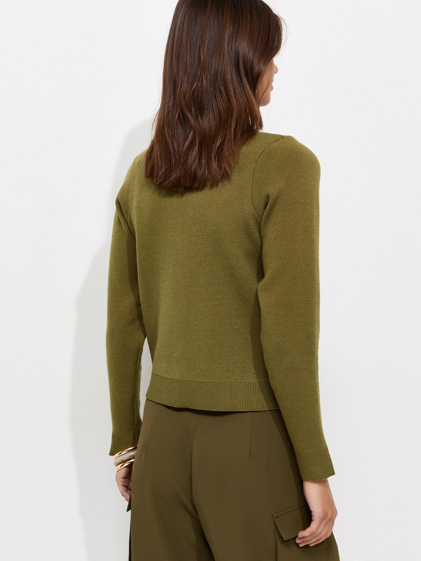 Image 2 of 5 of New Look Compact Knit Collared Cardigan - Green