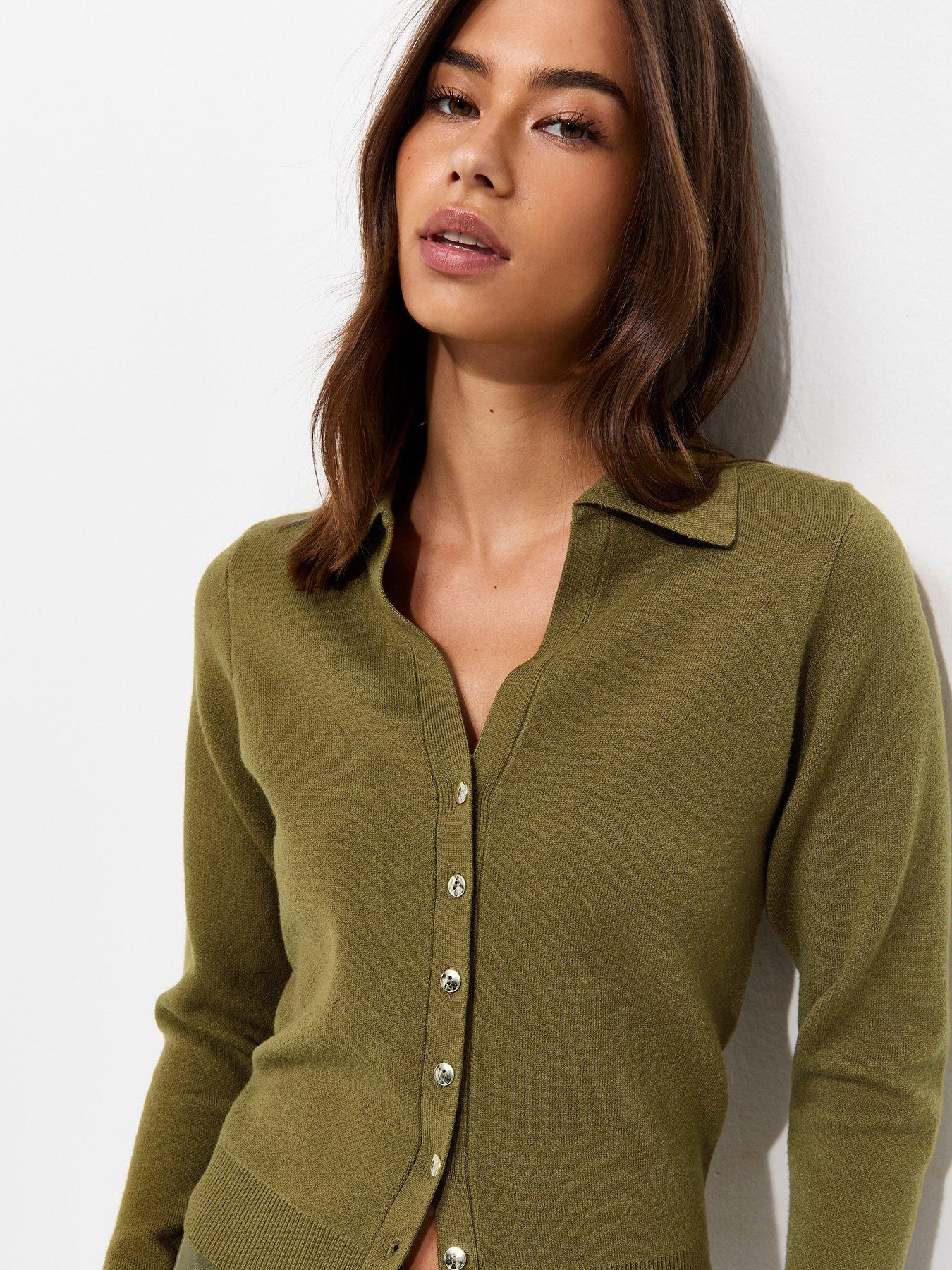 Image 4 of 5 of New Look Compact Knit Collared Cardigan - Green