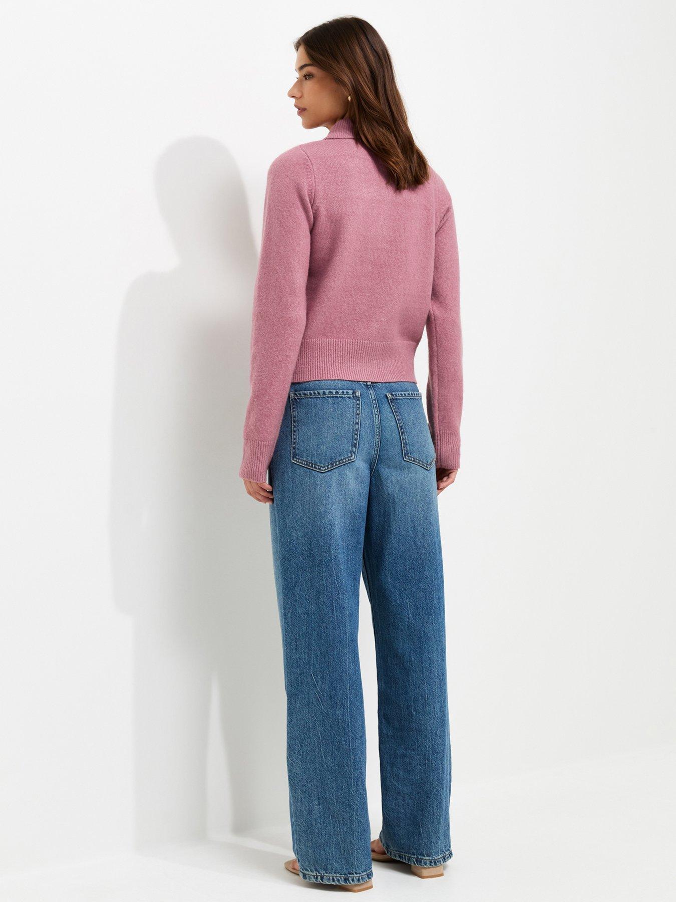 Image 2 of 5 of New Look Dark Pink Midweight Knit Collared Button Front Cardigan