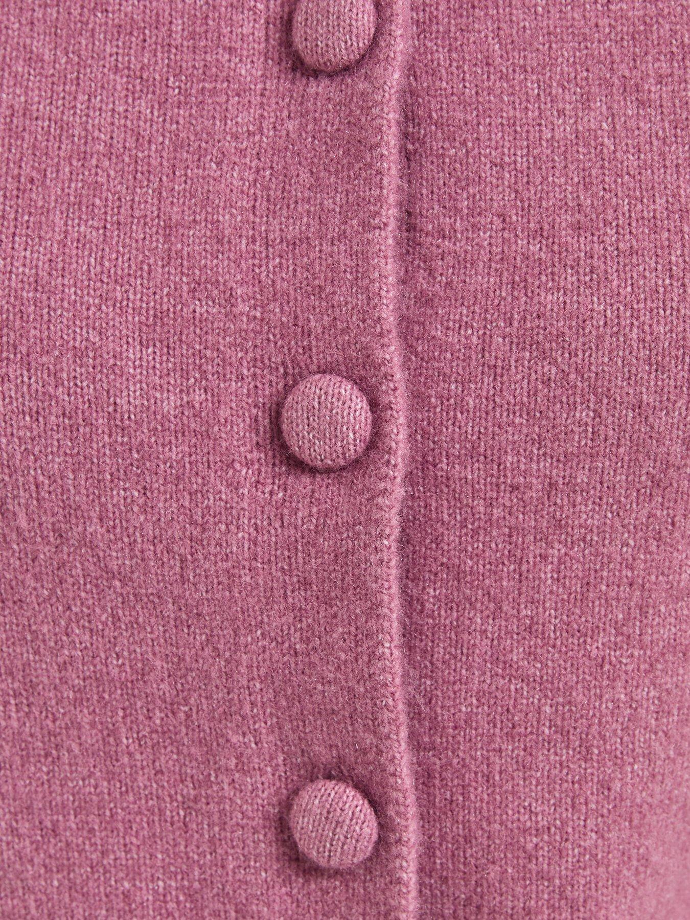 Image 5 of 5 of New Look Dark Pink Midweight Knit Collared Button Front Cardigan