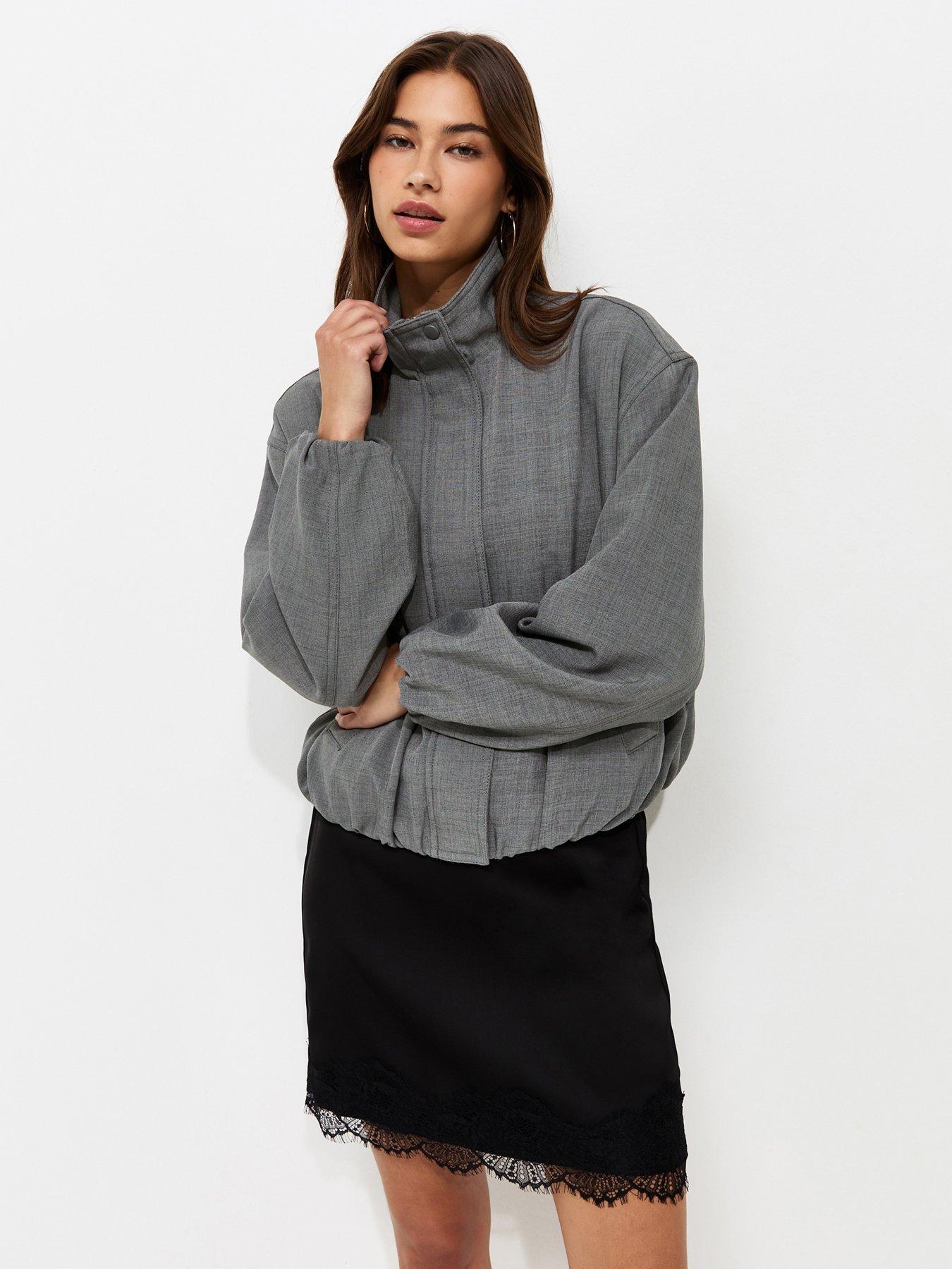 New Look Grey High Neck Bubble Hem Jacket