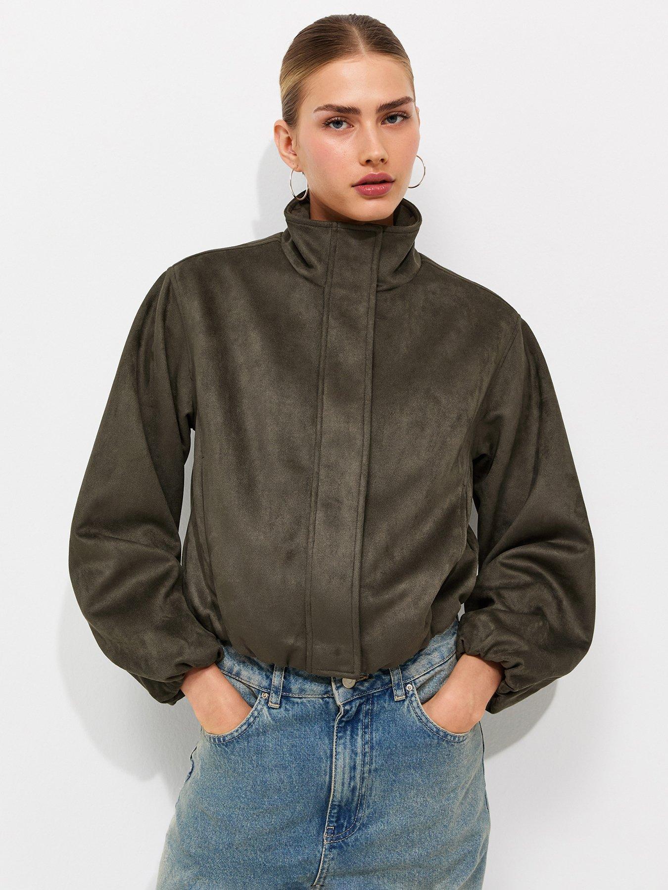 Image 5 of 6 of New Look Faux Suede Bubble Hem Jacket - Green