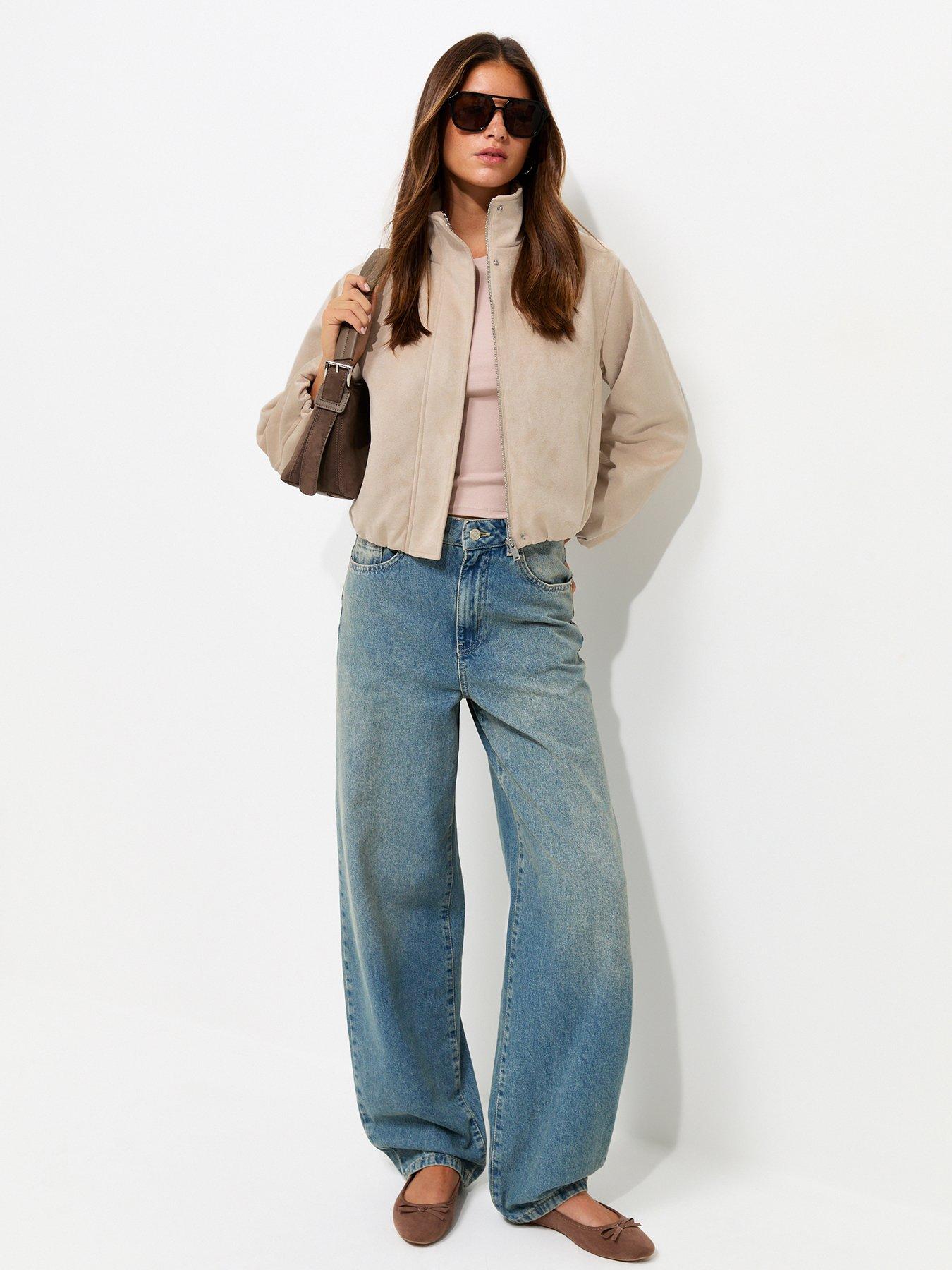 Image 3 of 6 of New Look Stone Faux Suede Bubble Hem Jacket - Beige