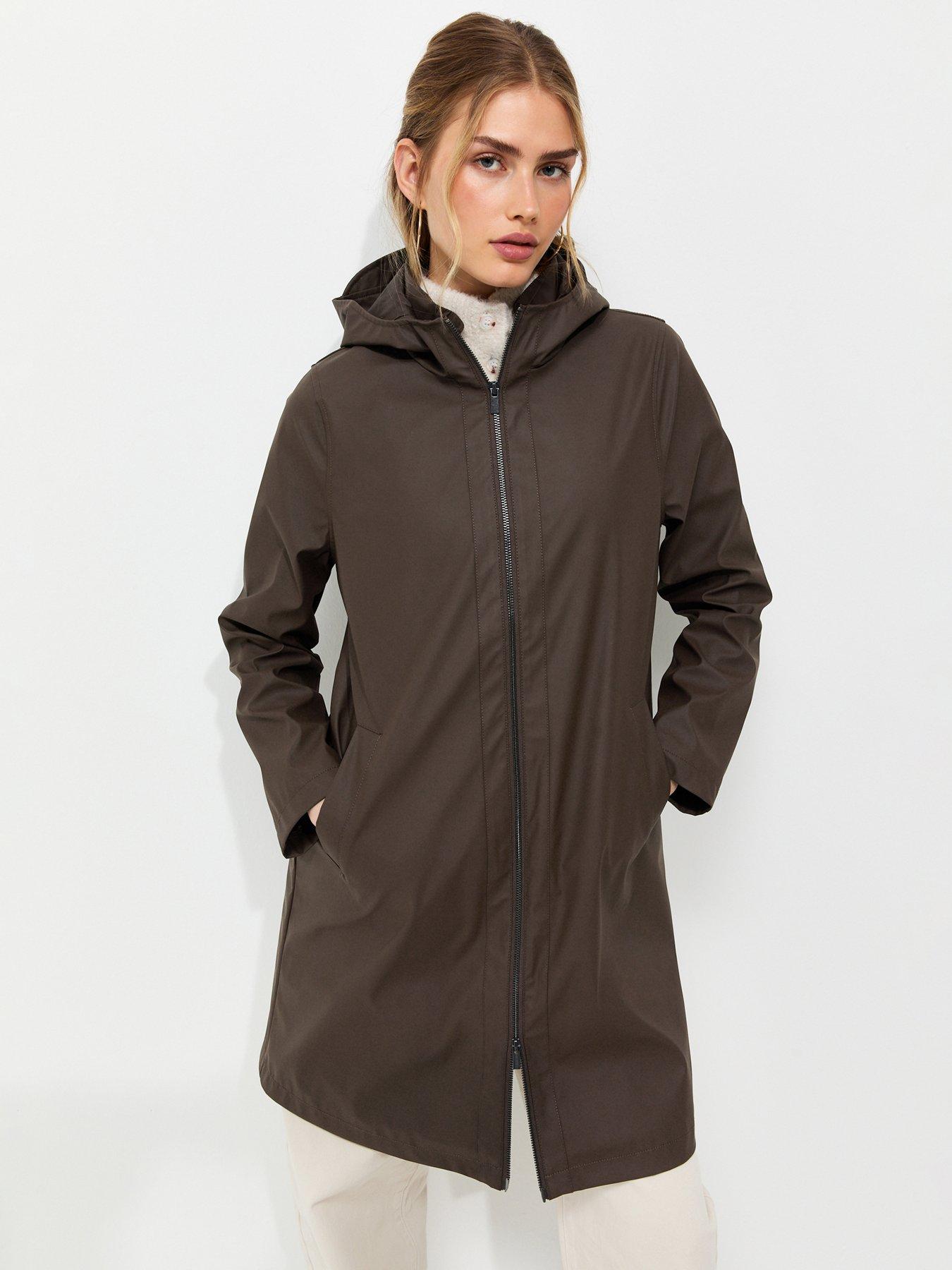 New Look Dark Brown Zip Front Rubberised Rain Anorak