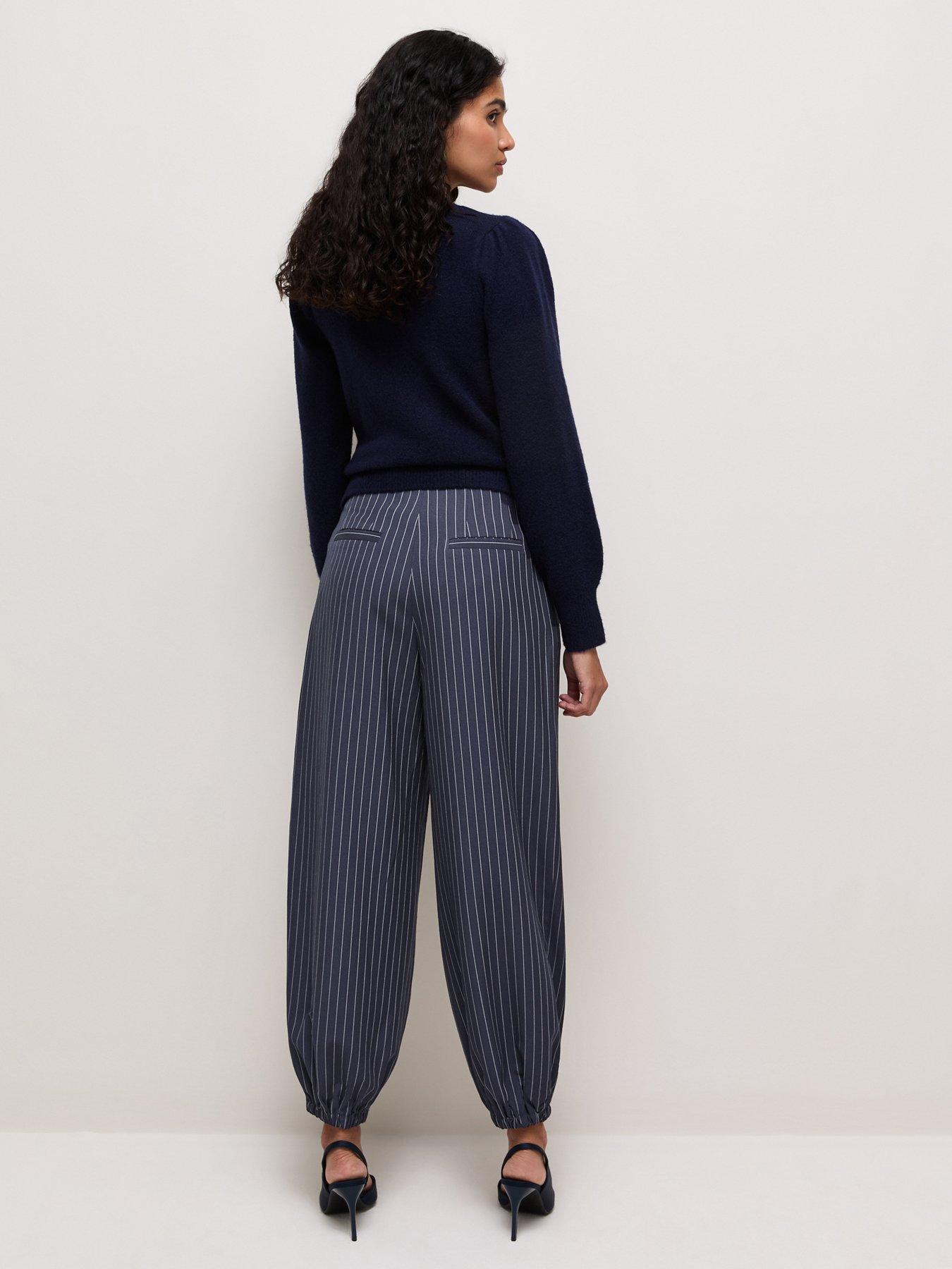 Image 2 of 5 of New Look Blue Pinstriped Tapered Cuffed Trousers
