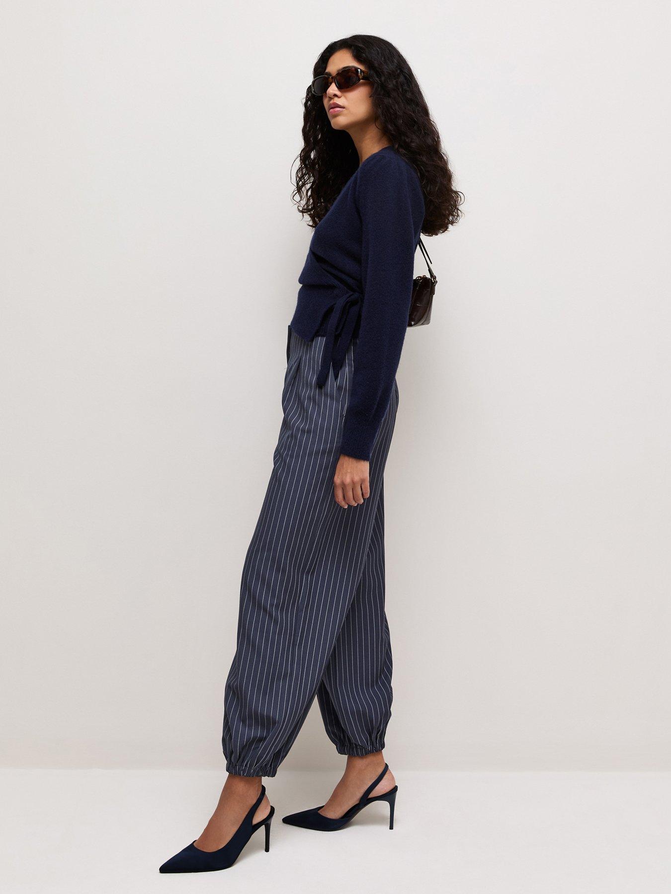Image 3 of 5 of New Look Blue Pinstriped Tapered Cuffed Trousers