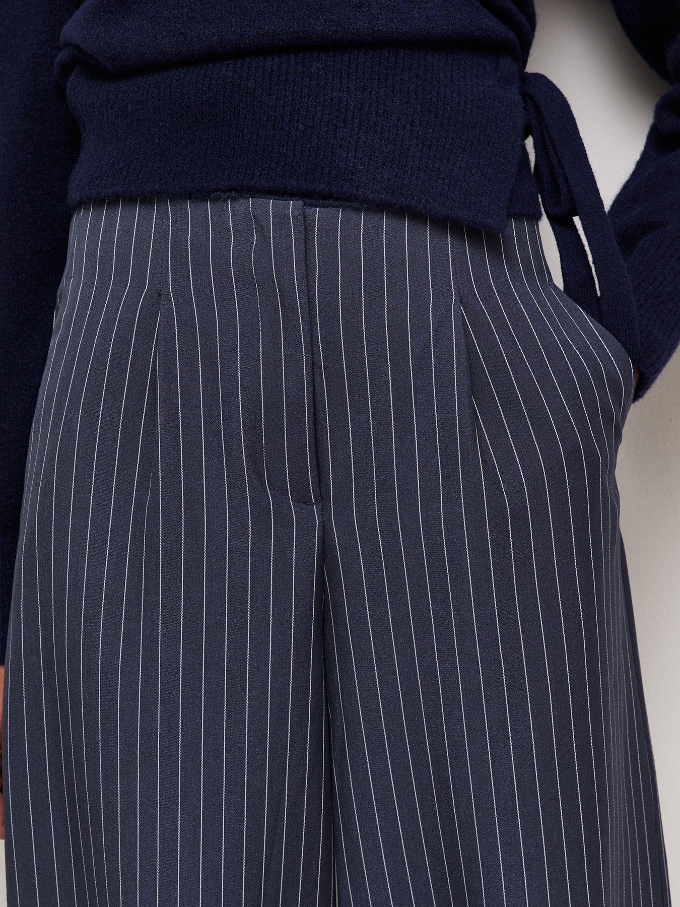 Image 4 of 5 of New Look Blue Pinstriped Tapered Cuffed Trousers