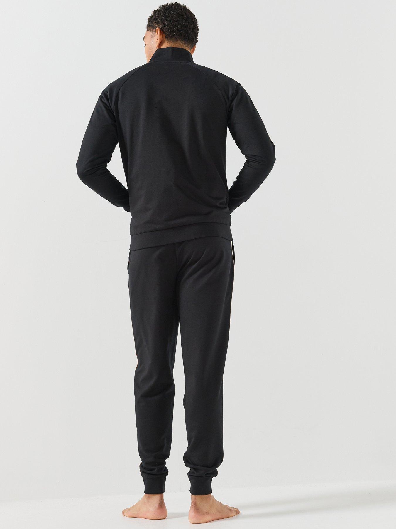 Image 2 of 6 of BOSS Mens Zip-Through Cotton Loungewear Set - Black