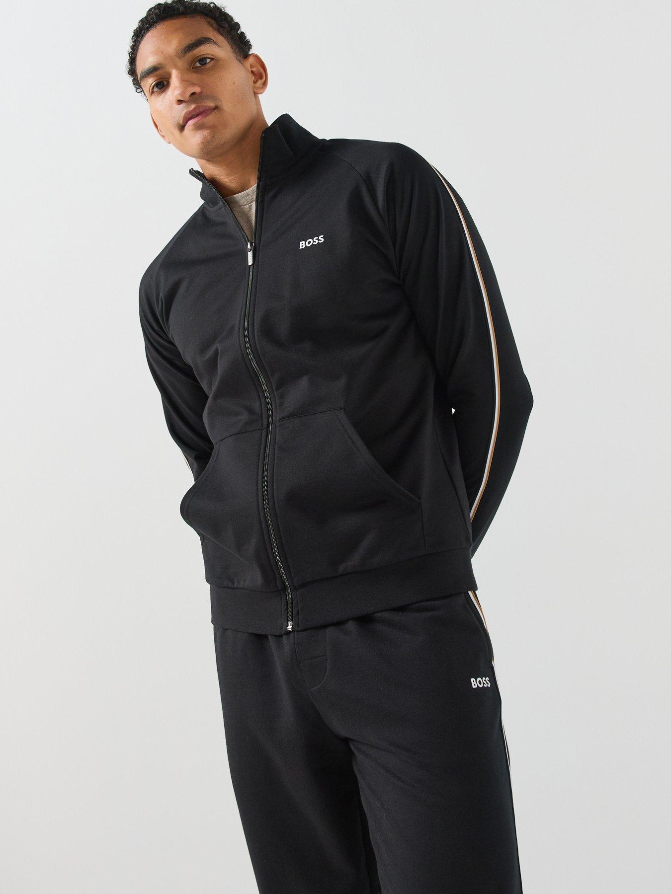 Image 3 of 6 of BOSS Mens Zip-Through Cotton Loungewear Set - Black