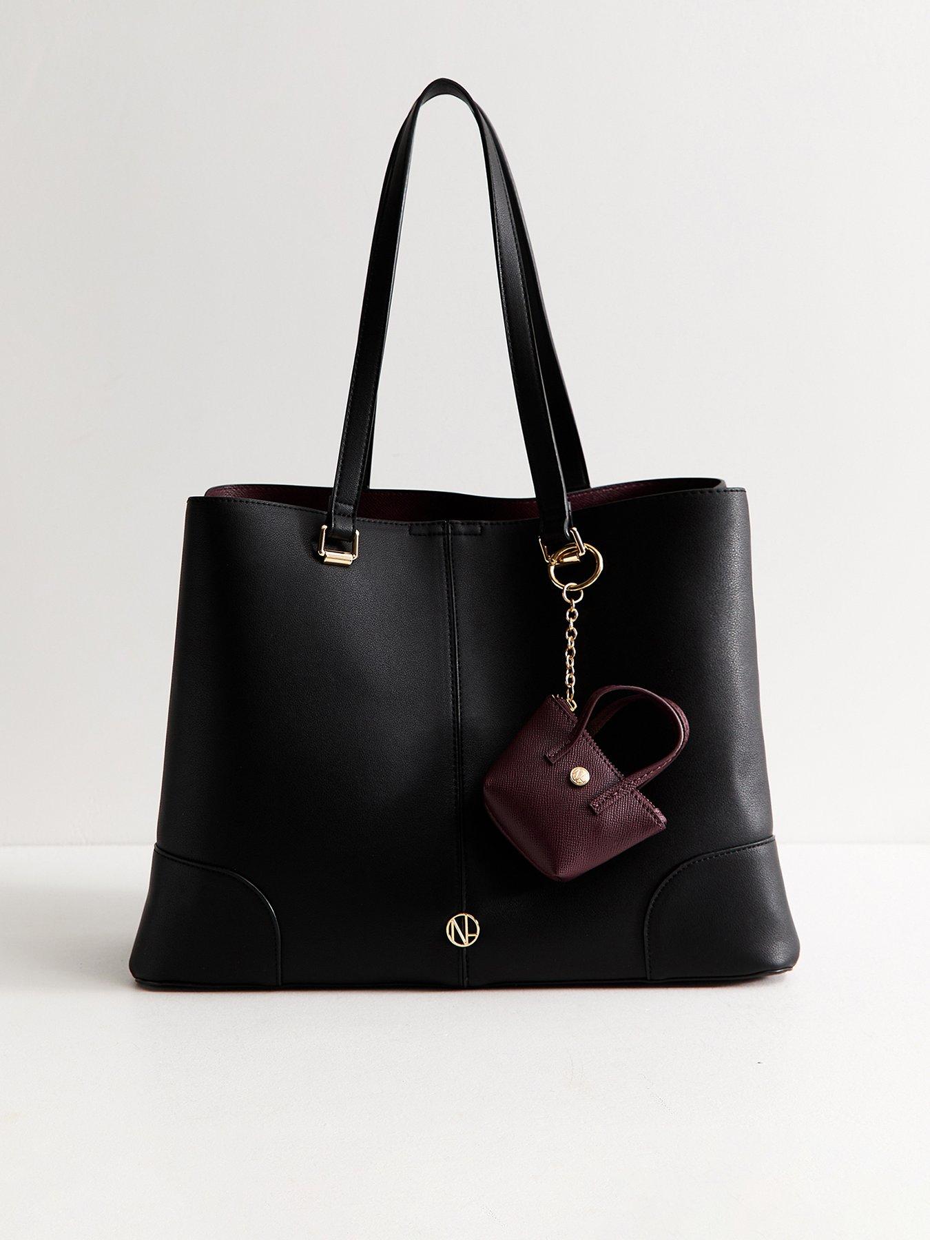 Image 1 of 5 of New Look Faux Leather Triple Compartment Tote School&nbsp;Bag - Black