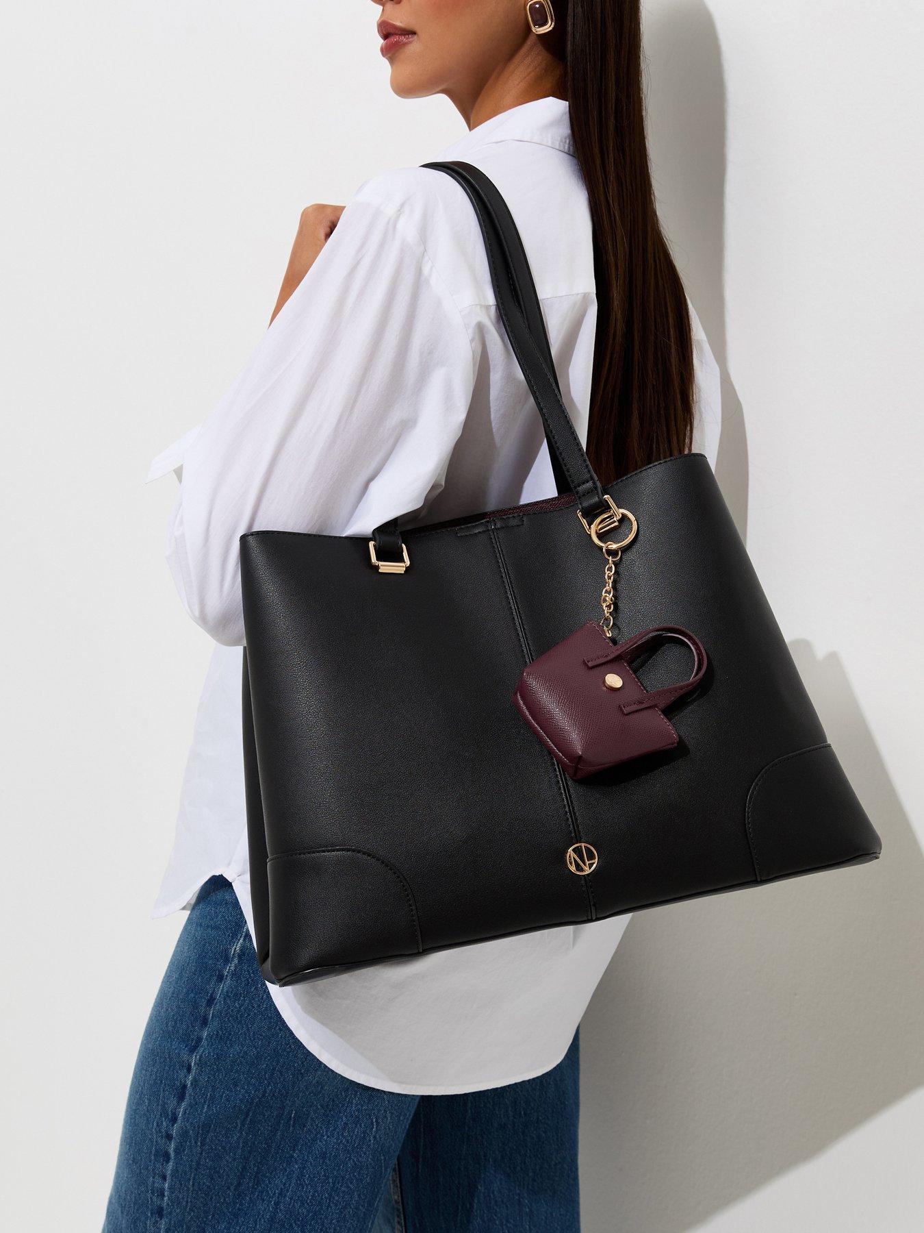 Image 2 of 5 of New Look Faux Leather Triple Compartment Tote School&nbsp;Bag - Black