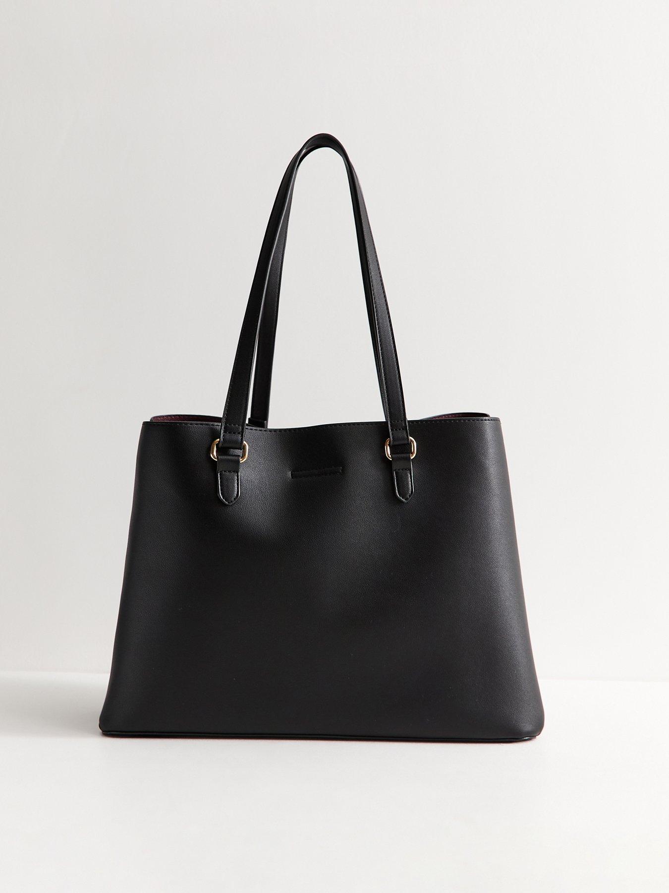 Image 3 of 5 of New Look Faux Leather Triple Compartment Tote School&nbsp;Bag - Black
