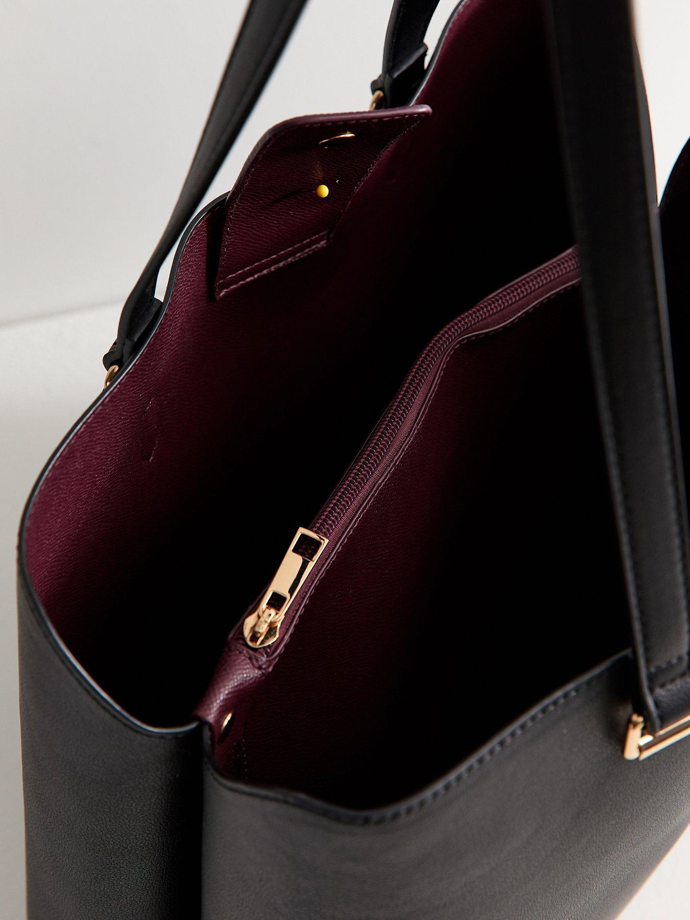 Image 4 of 5 of New Look Faux Leather Triple Compartment Tote School&nbsp;Bag - Black