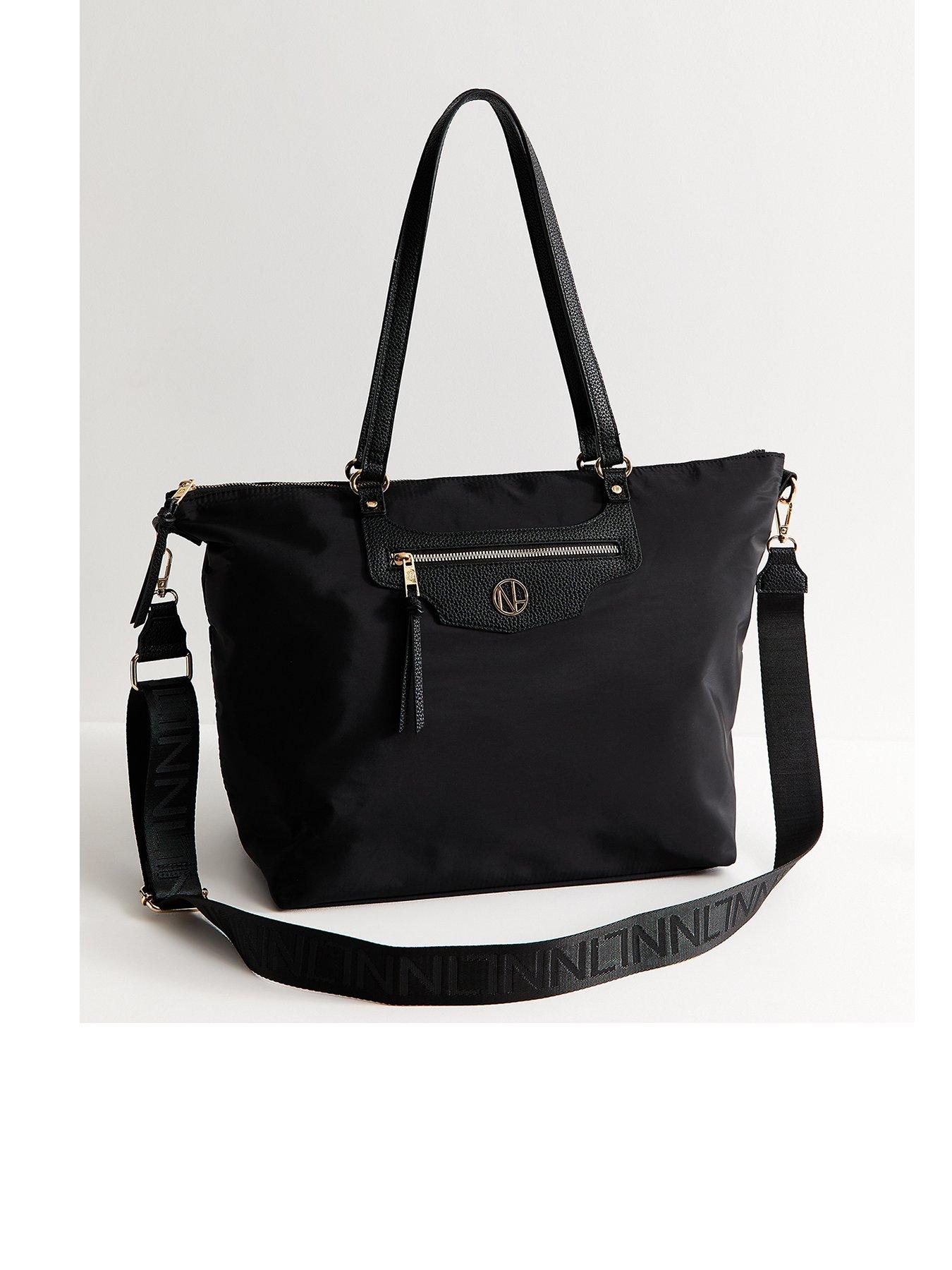 New Look Faux Leather Logo Plaque Front Pocket Tote Bag - Black