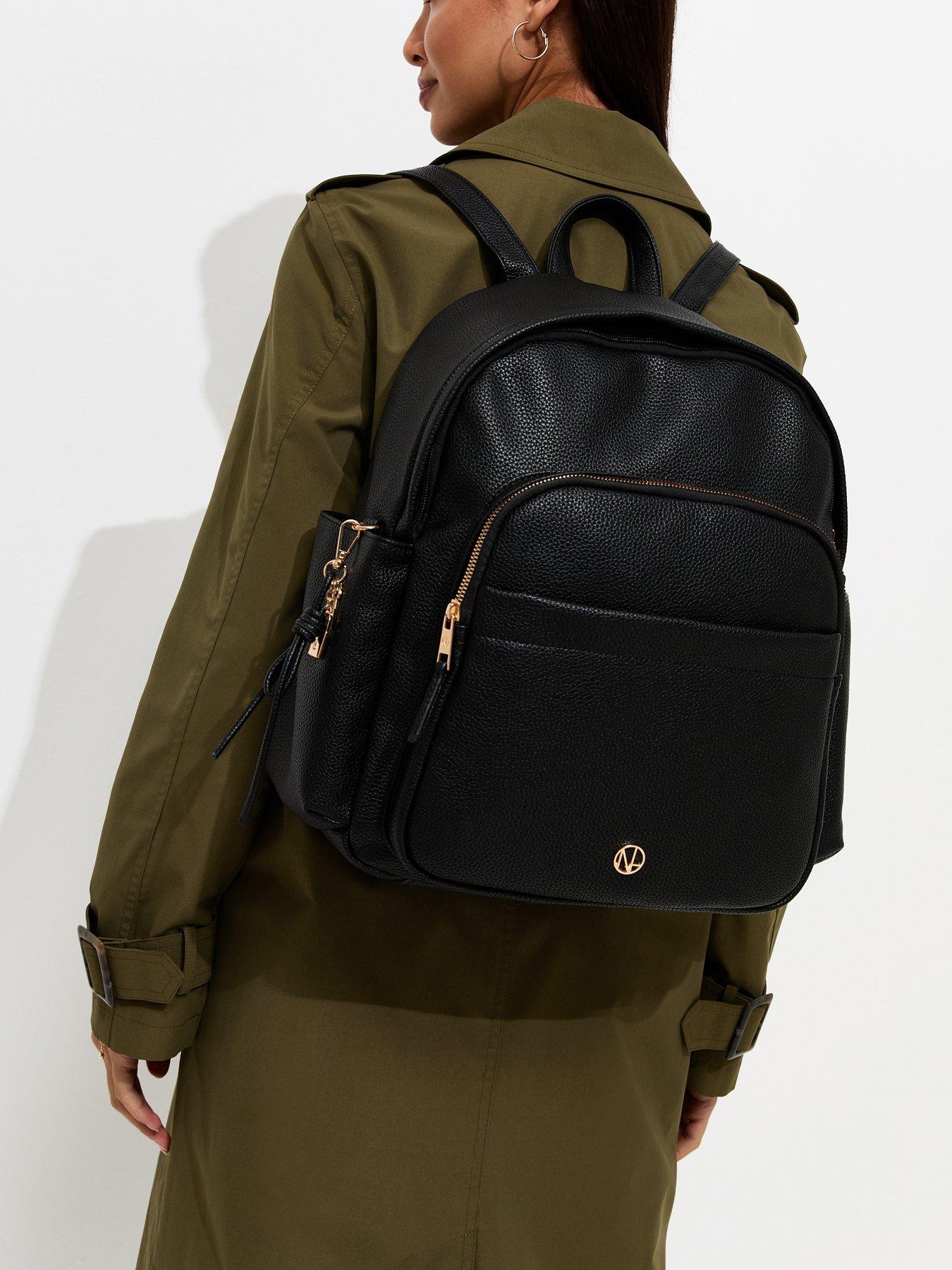 Image 2 of 5 of New Look Faux Leather Front Pocket School Backpack - Black