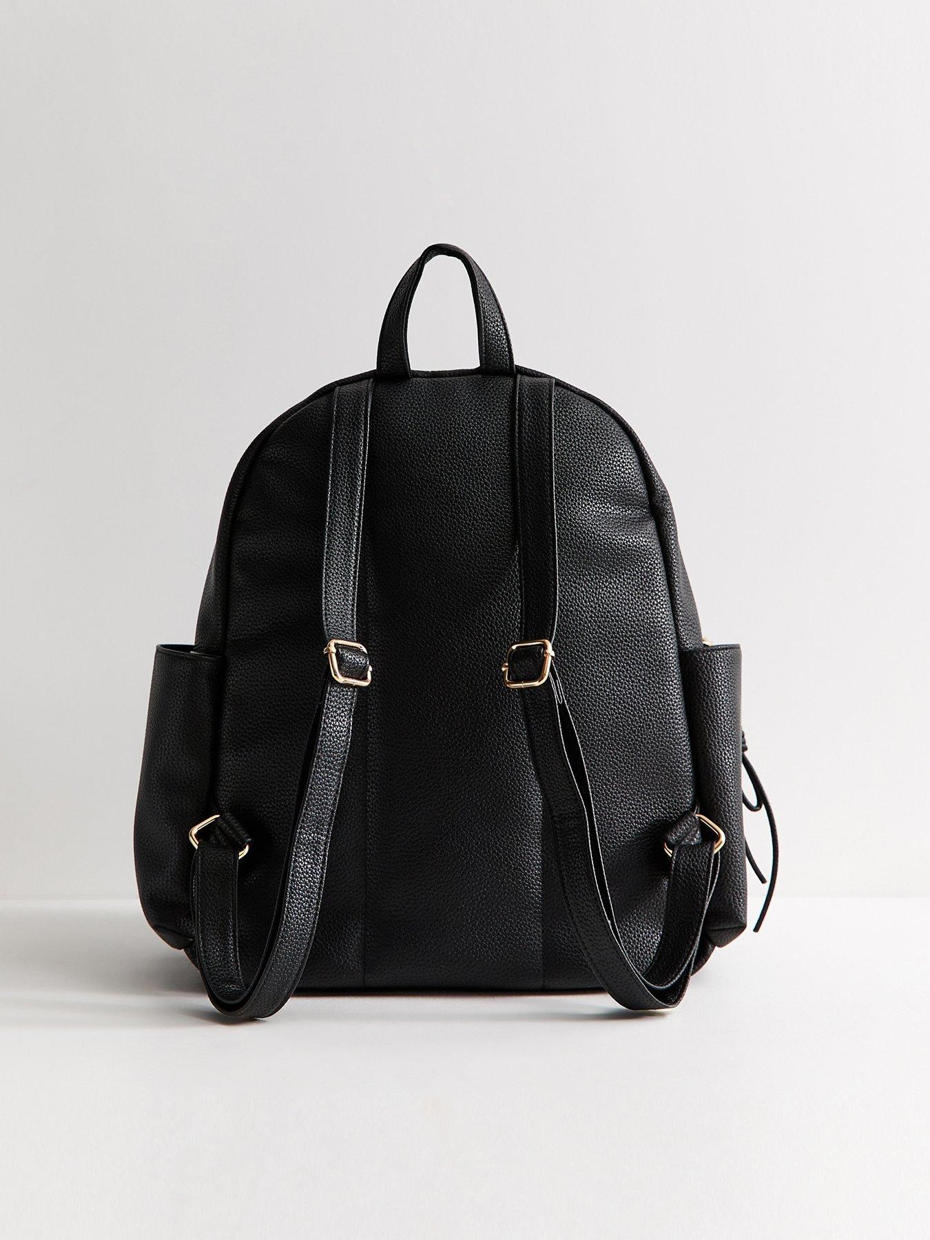 Image 3 of 5 of New Look Faux Leather Front Pocket School Backpack - Black